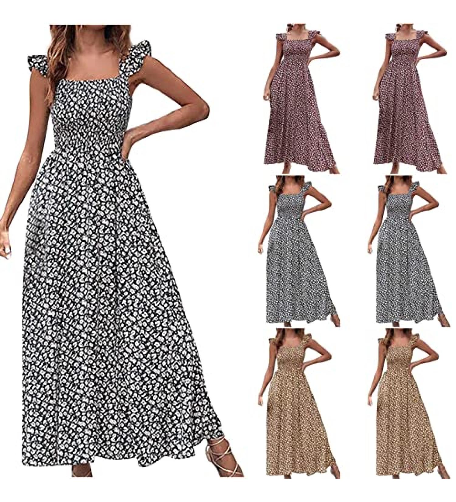 Lcziwo Women's Boho Square Neck Floral Maxi Dress - Wine, X-Large - Buy Online on GoSupps.com