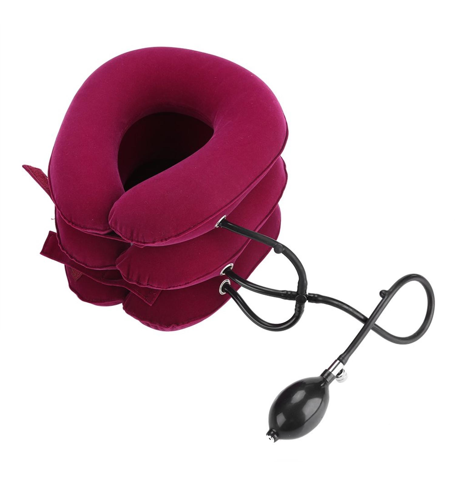 Neck support neck pain breakthrow inflatable neck collar inflatable cervical tensile mechanism adjustable head and neck massage device relieves neck pain (red)
