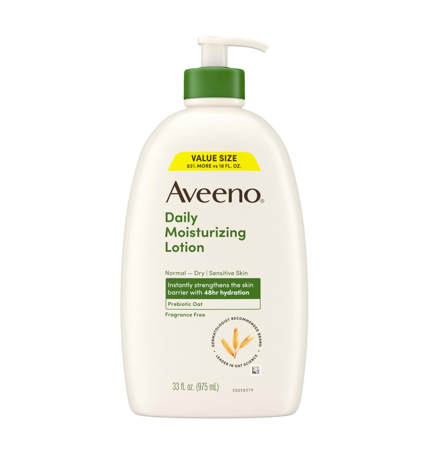 Aveeno Daily Moisturizing Body Lotion Fragrance-Free Light & Creamy Lotion for Dry Sensitive Skin With Prebiotic Oat Nourishes & Strengthens Skin's Moisture Barrier Value Size 33 fl oz - Buy Online on GoSupps.com