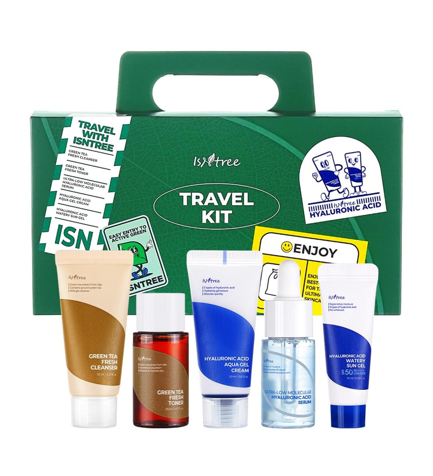 ISNTREE Skincare Travel Kit - Hypoallergenic Korean Cleanser Toner Serum Cream & Sunscreen | Shop Internationally - Buy Online on GoSupps.com