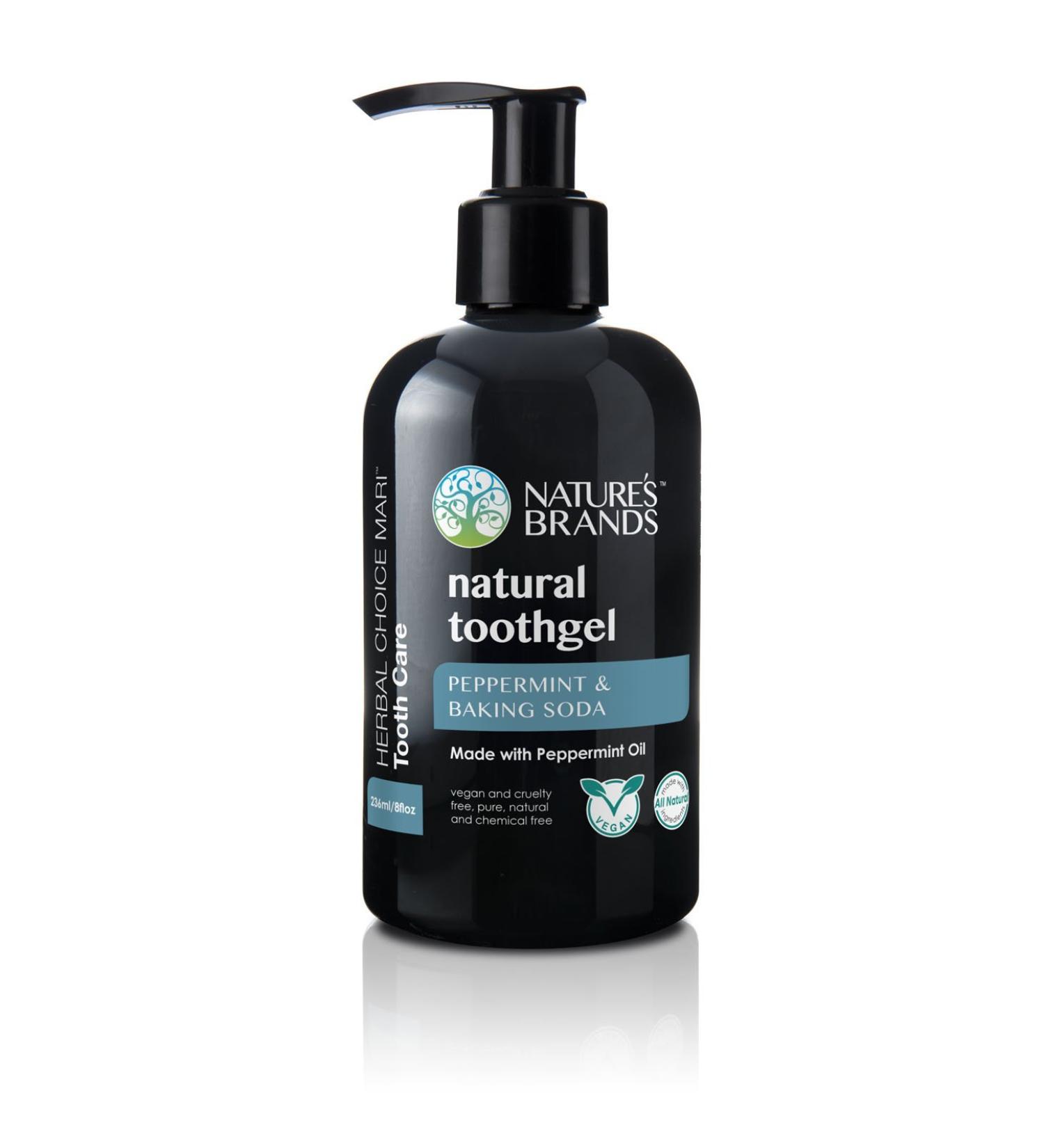 Natural Toothgel (Peppermint & Baking Soda) by Herbal Choice Mari 8 fl oz BPA-Free Plastic Bottle 8 Fl Oz (Pack of 1) Peppermint & Baking Soda