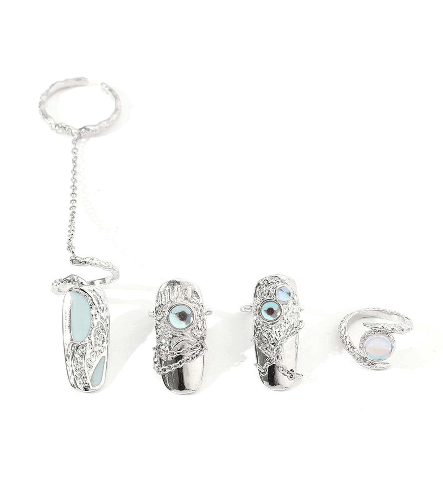 HEYXI Adjustable Nail Rings Alloy Nail Art Finger Rings Women Girl Gifts Jewelry Nail Rings Fingertip Rings Set Alloy Material - Buy Online on GoSupps.com