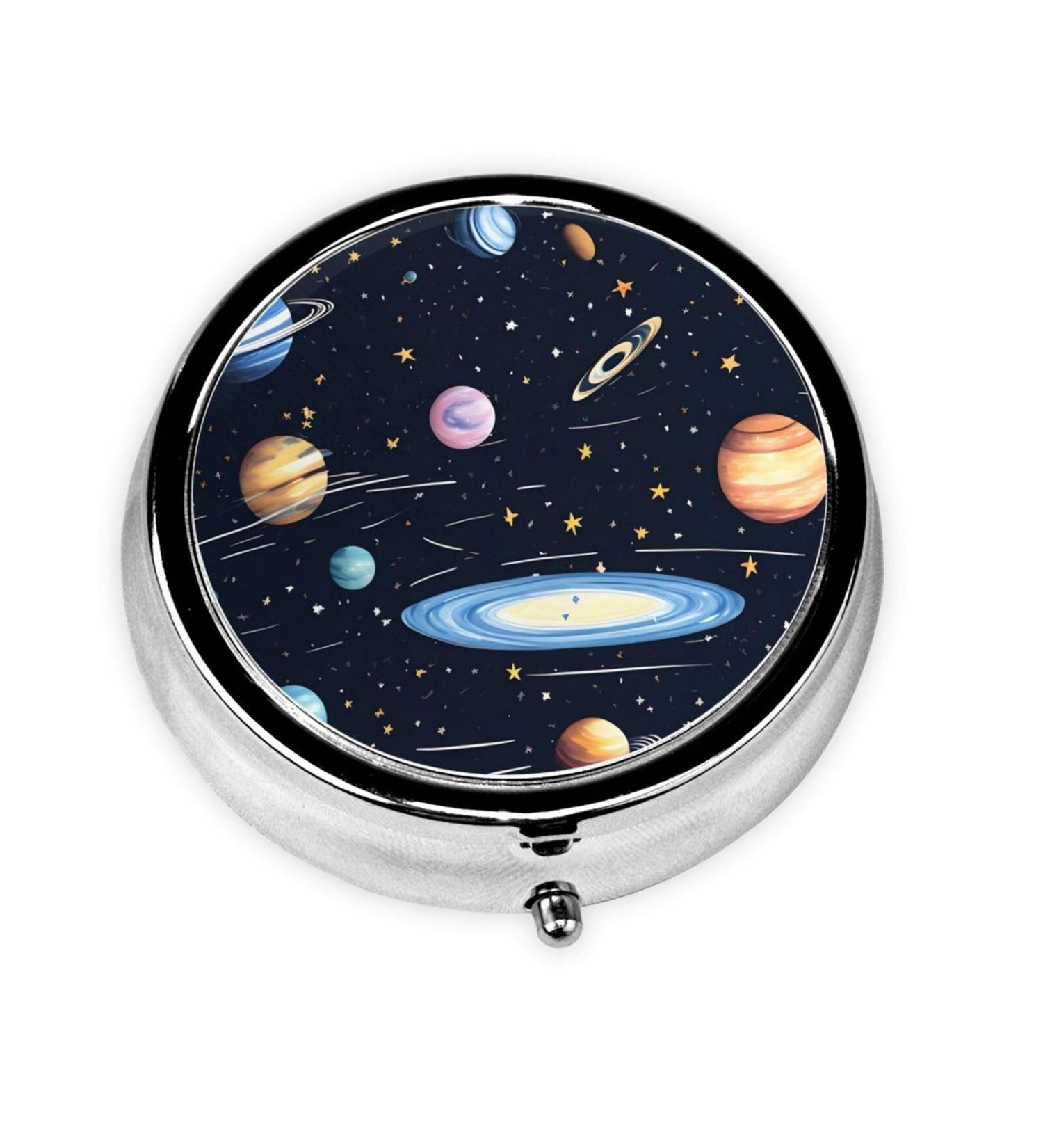 Solar Family Round Pill Box - 3 Compartment Portable Organizer for Travel & Purse - Buy Online on GoSupps.com