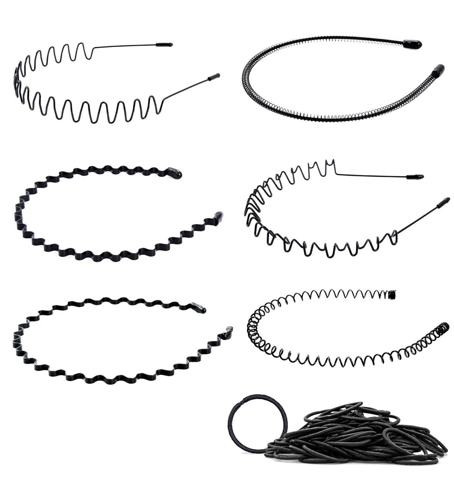 6-Piece Metal Hair Ripe Set - Unisex Black Hair Ties & Wave Hair Bands for Sports & Yoga | Durable Spring Headband Accessories - Buy Online on GoSupps.com