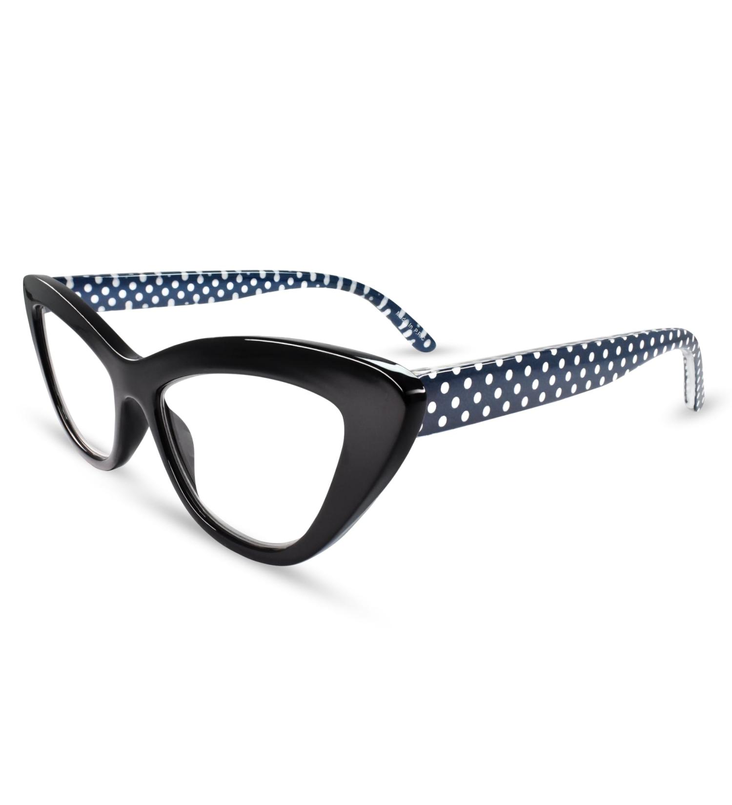 Black Polka Dot Cat Eye Reading Glasses for Women - Stylish 1.0 Readers with Comfy Spring Hinges - Durable & Perfect Fit for All Face Shapes - Buy Online on GoSupps.com