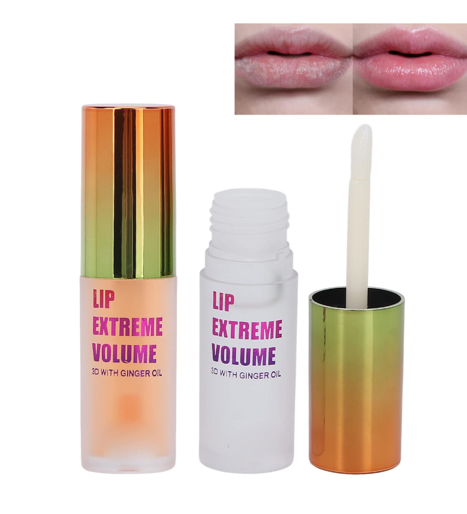 2PCS Day & Night Lip Plumping Oil Set - Moisturizing Ginger + Mint Lip Serum & Gloss for Fuller Lips - Buy Online on GoSupps.com