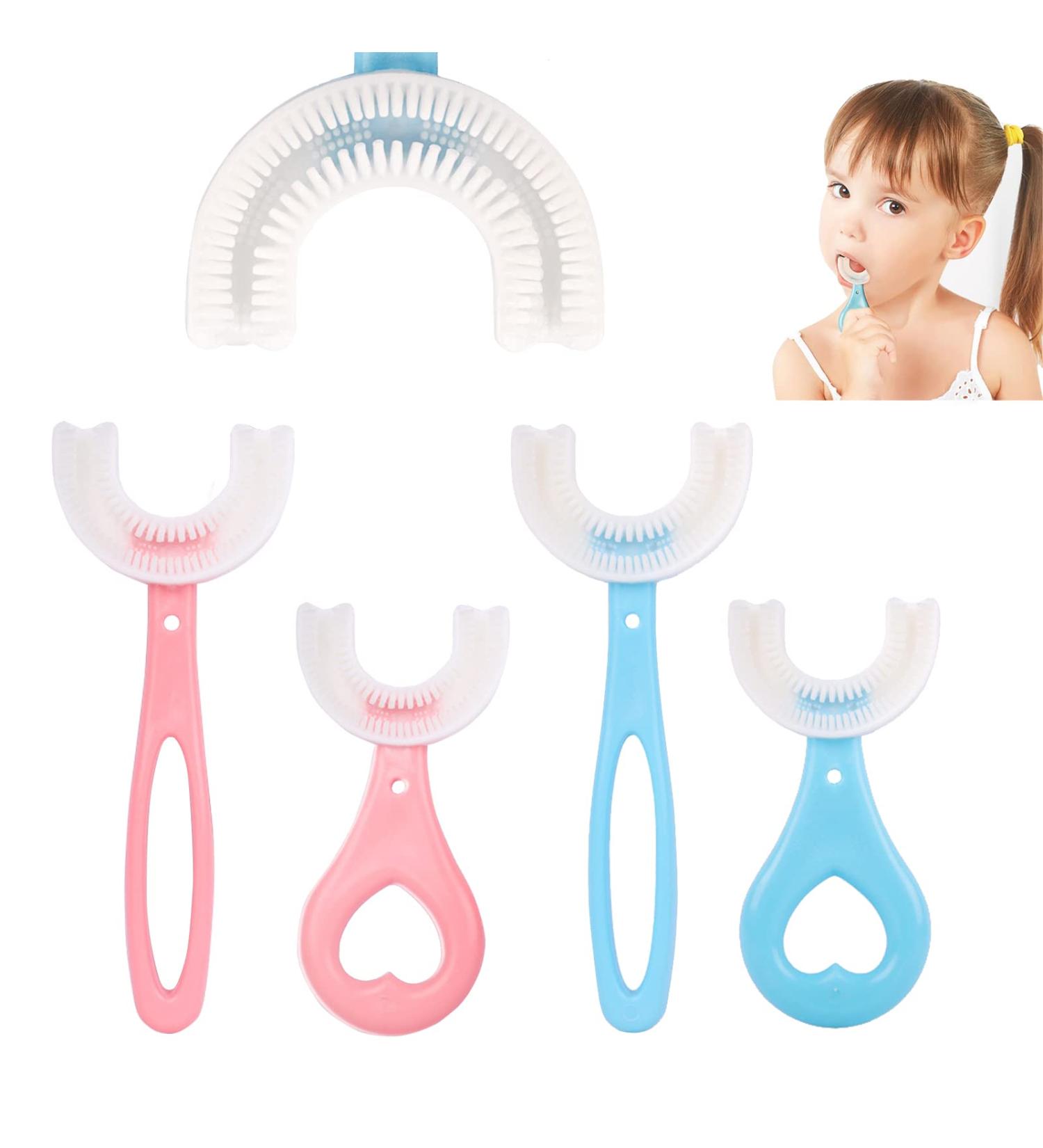 4-Pack Children U-Shape Toothbrushes | 360 All-Round Cleaning | Food-Grade Silicone Baby Toothbrushes - Buy Online on GoSupps.com