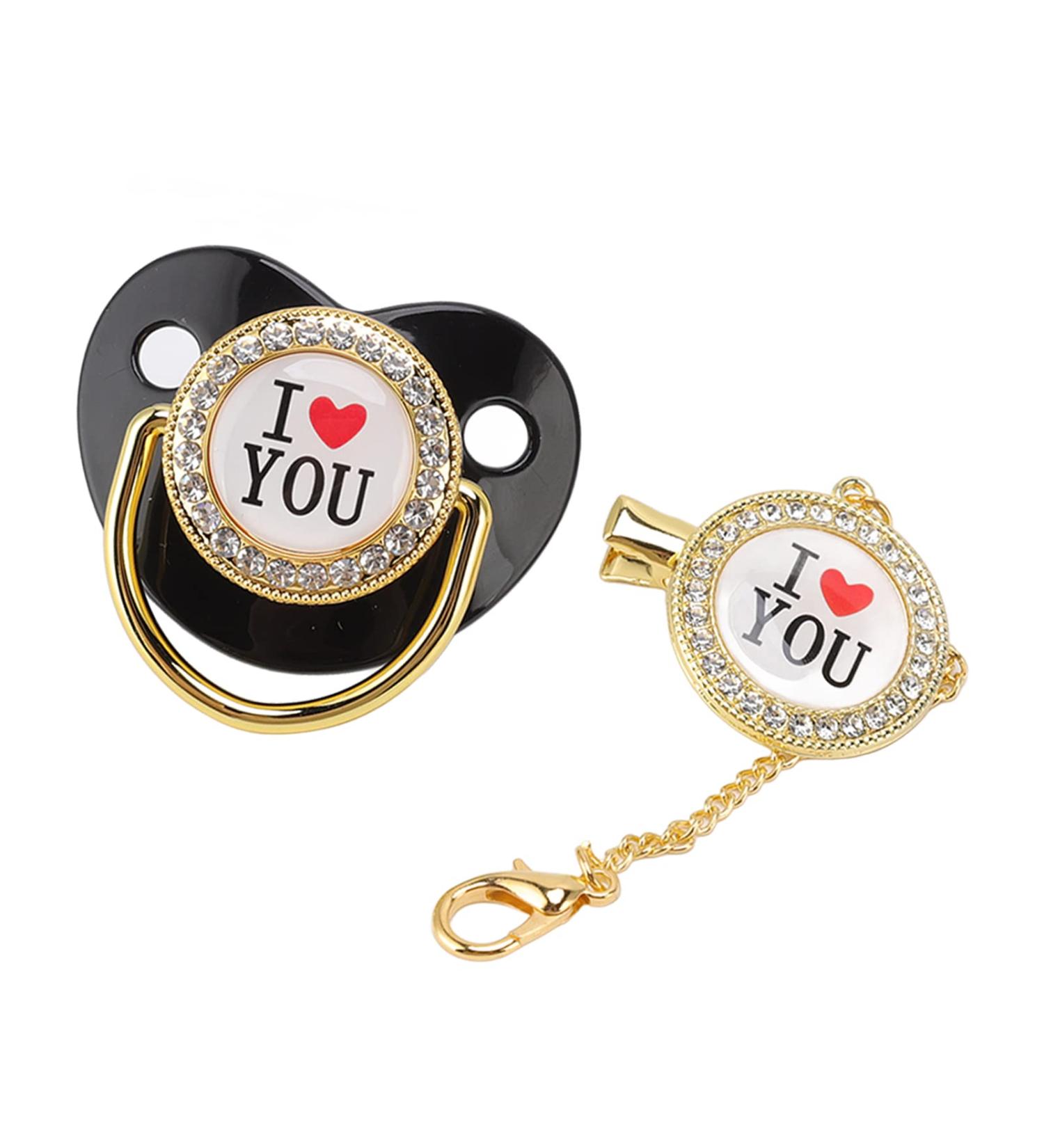 Bling Pacifier Set with Chain Clip for Newborns | Stylish & Healthy Infant Pacifiers | Prevents Loss | Perfect for Photo Shoots (Black) - Buy Online on GoSupps.com