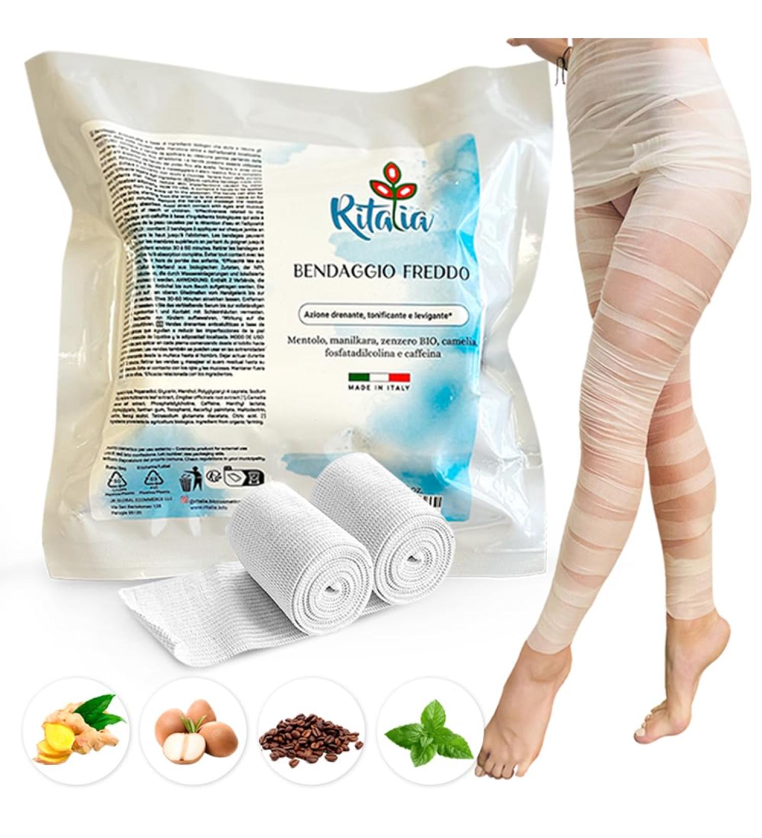 Ritalia Cellulite Wickel - Draining Cold Effect Leg Wraps for Toning & Anti-Tiredness | 100% Natural Extracts - Cosmetic Bandage - Buy Online on GoSupps.com
