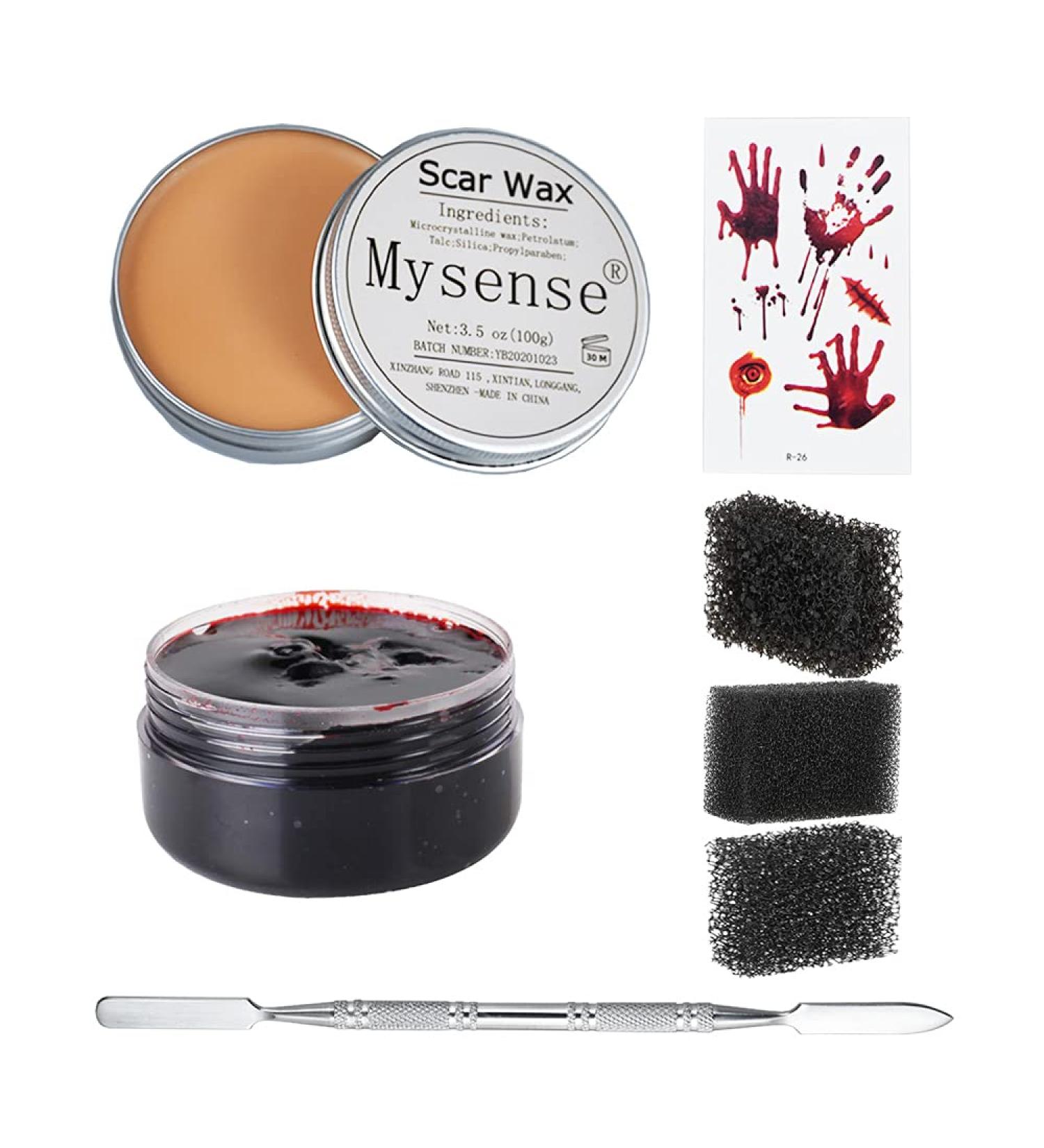 Mysense Scar Wax Kit 3.5oz for SFX Makeup - Halloween Special Effects Set with Spatula, Fake Blood, and Stipple Sponges - Buy Online on GoSupps.com
