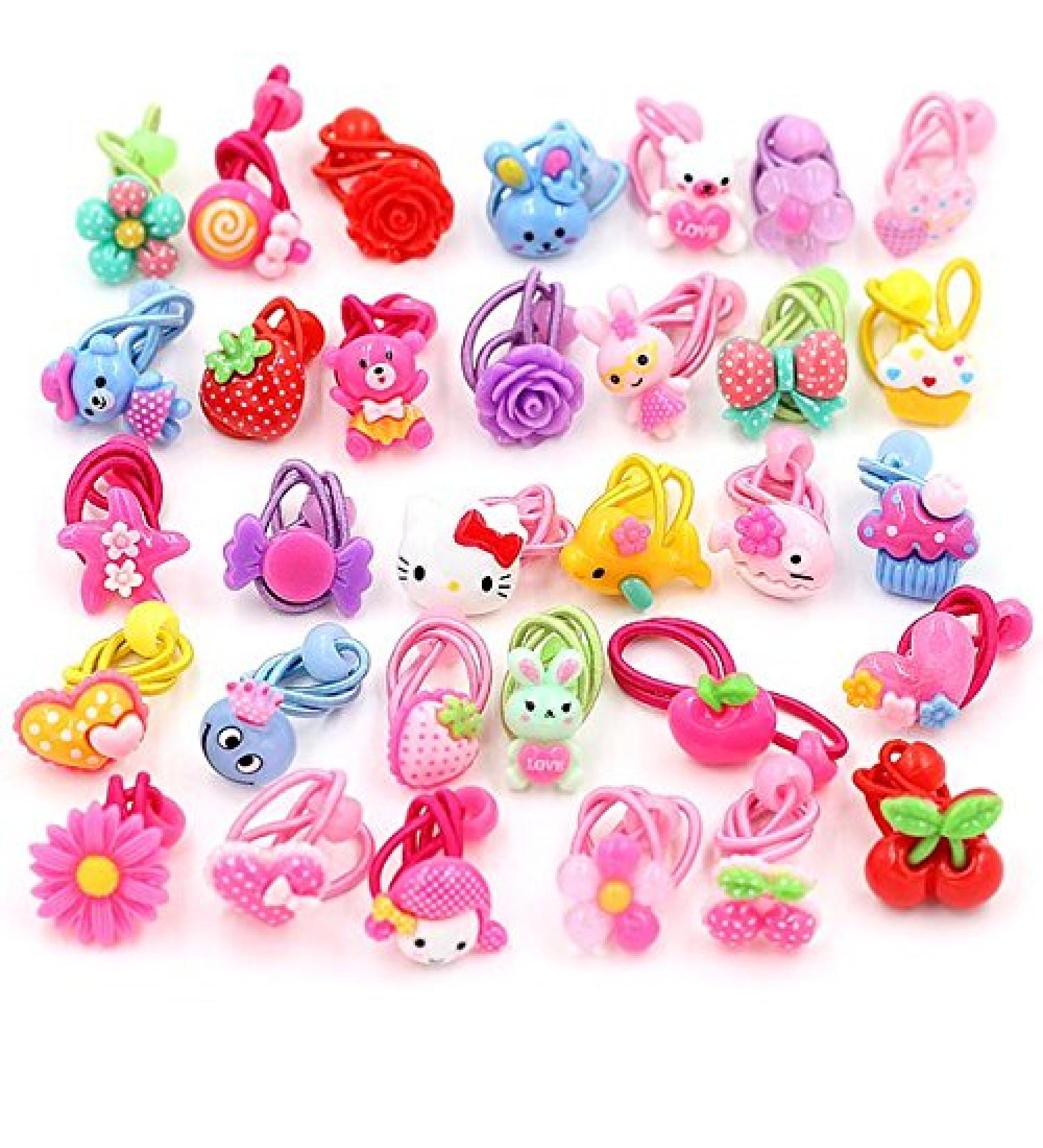 Cute Cartoon Baby Girls Princess Ball Hair Ties - 24Pcs Assorted Colors & Styles - Buy Online on GoSupps.com