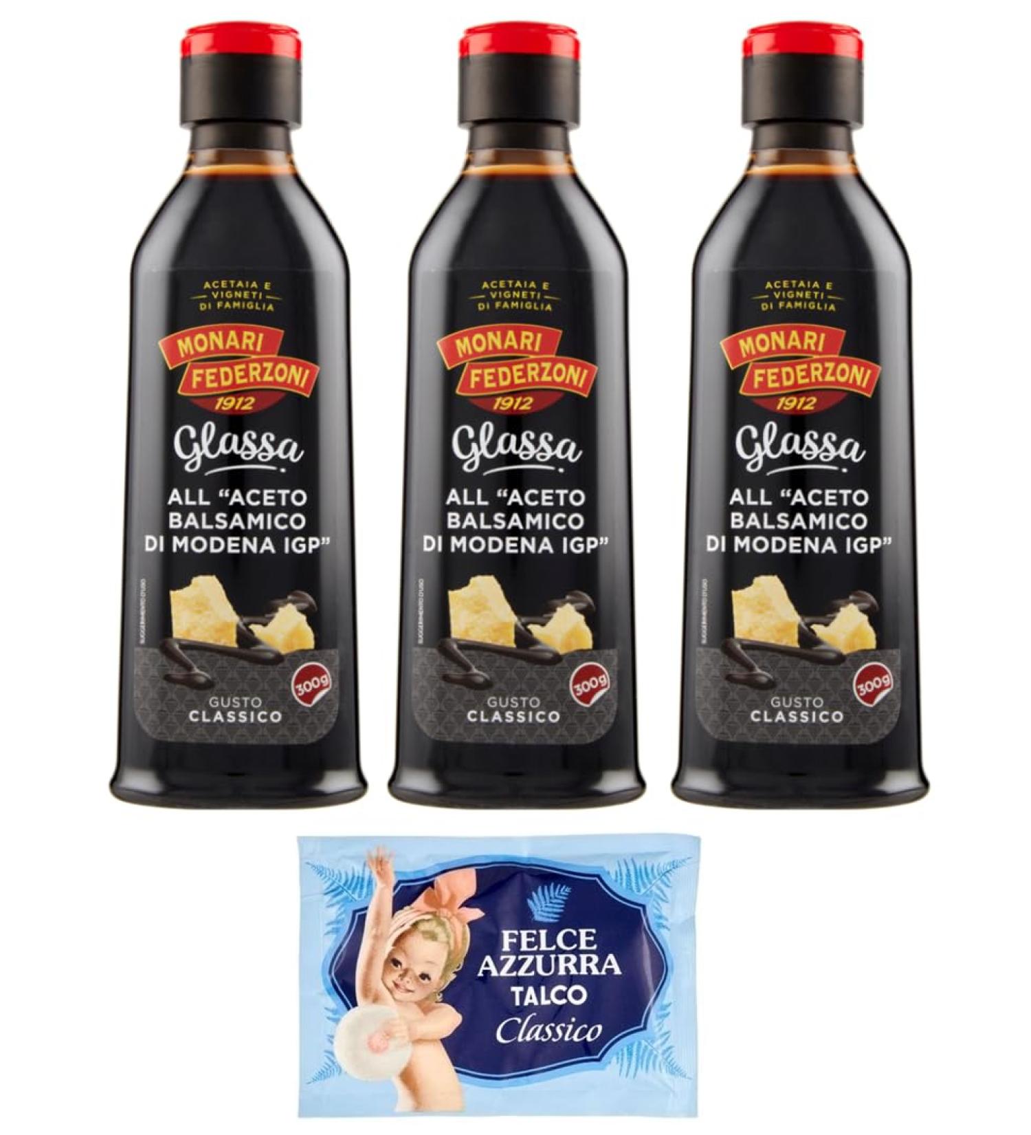 Monari Federzoni Glaze with Balsamic Vinegar of Modena Ice Cream Set of 3 Ice Cream with Balsamic Vinegar of Modena PGI 300 g + 1 x Free Felce Azzurra Talc Bag 100 g - Buy Online on GoSupps.com