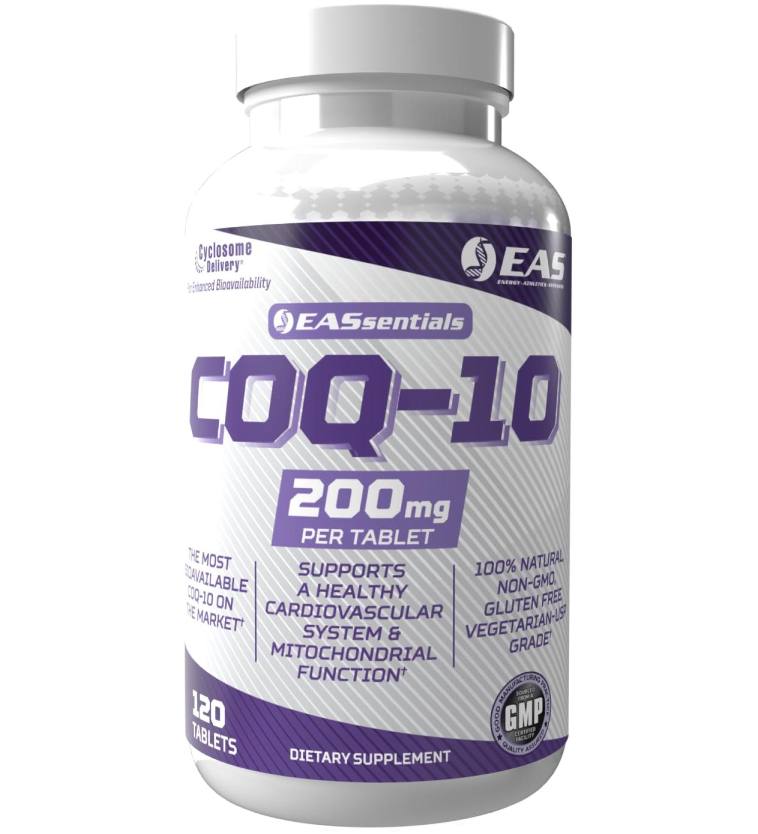 EAS Experimental and Applied Sciences COQ-10 200mg | Antioxidant Supporting Heart Health & Energy Production | Gluten Free, Non GMO | Better Absorption with Cyclosome Delivery | 120 Tablets - Buy Online on GoSupps.com