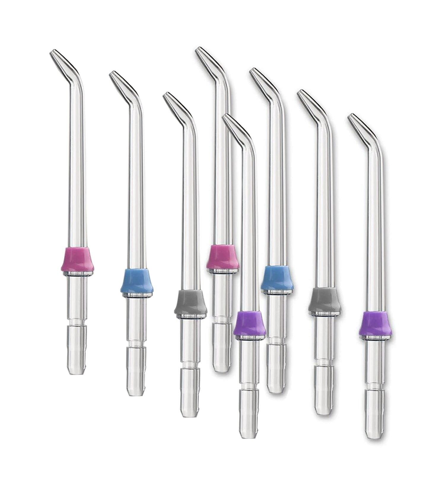 Flosser Replacement Tips for Waterpik - High-Pressure Water Fin Top 8-Pack Compatible with Waterpik Mouth Shower & Dental Floss (4 Colors) - Buy Online on GoSupps.com