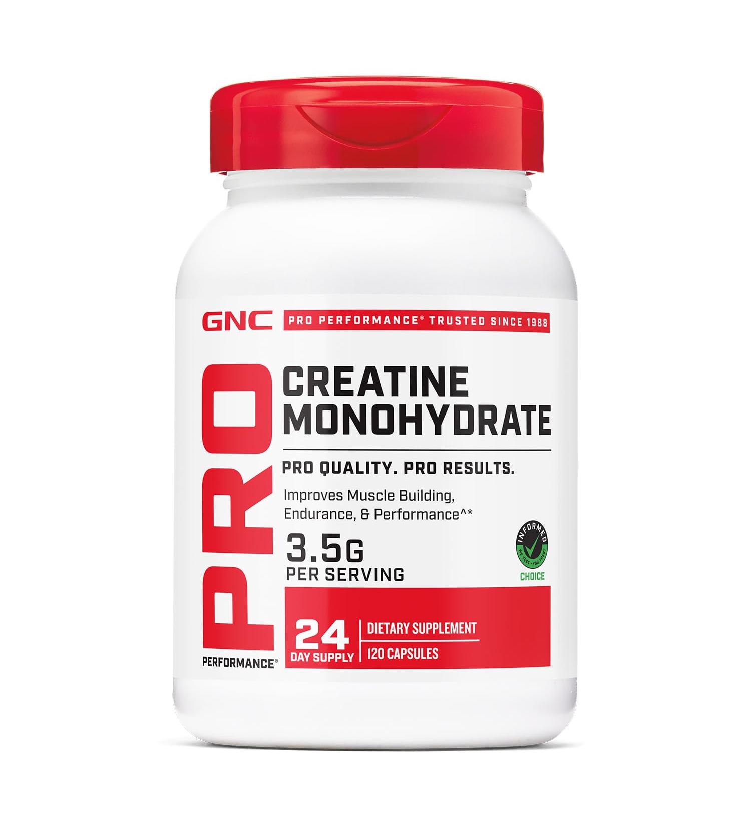 GNC Pro Performance Creatine Monohydrate Improves Muscle Building Endurance Performance 3.5g 120 Capsules - Buy Online on GoSupps.com
