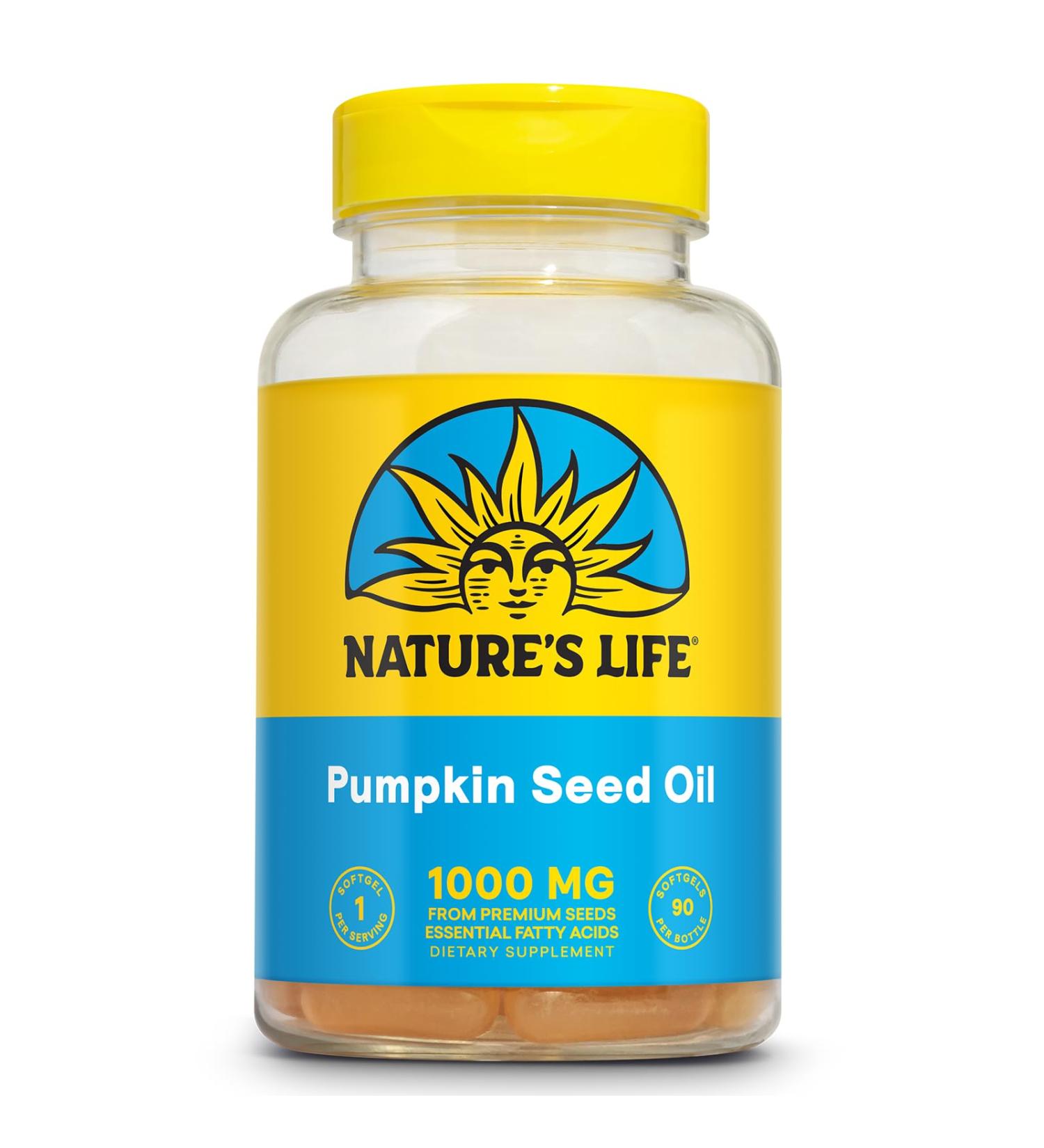 Nature's Life Pumpkin Seed Oil Supplement - Source of Omega 3 6 Essential Fatty Acids and Antioxidants - Cold Pressed from Organic Pumpkin Seeds - Vegan 60-Day Guarantee 90 Servings 90 Softgels - Buy Online on GoSupps.com