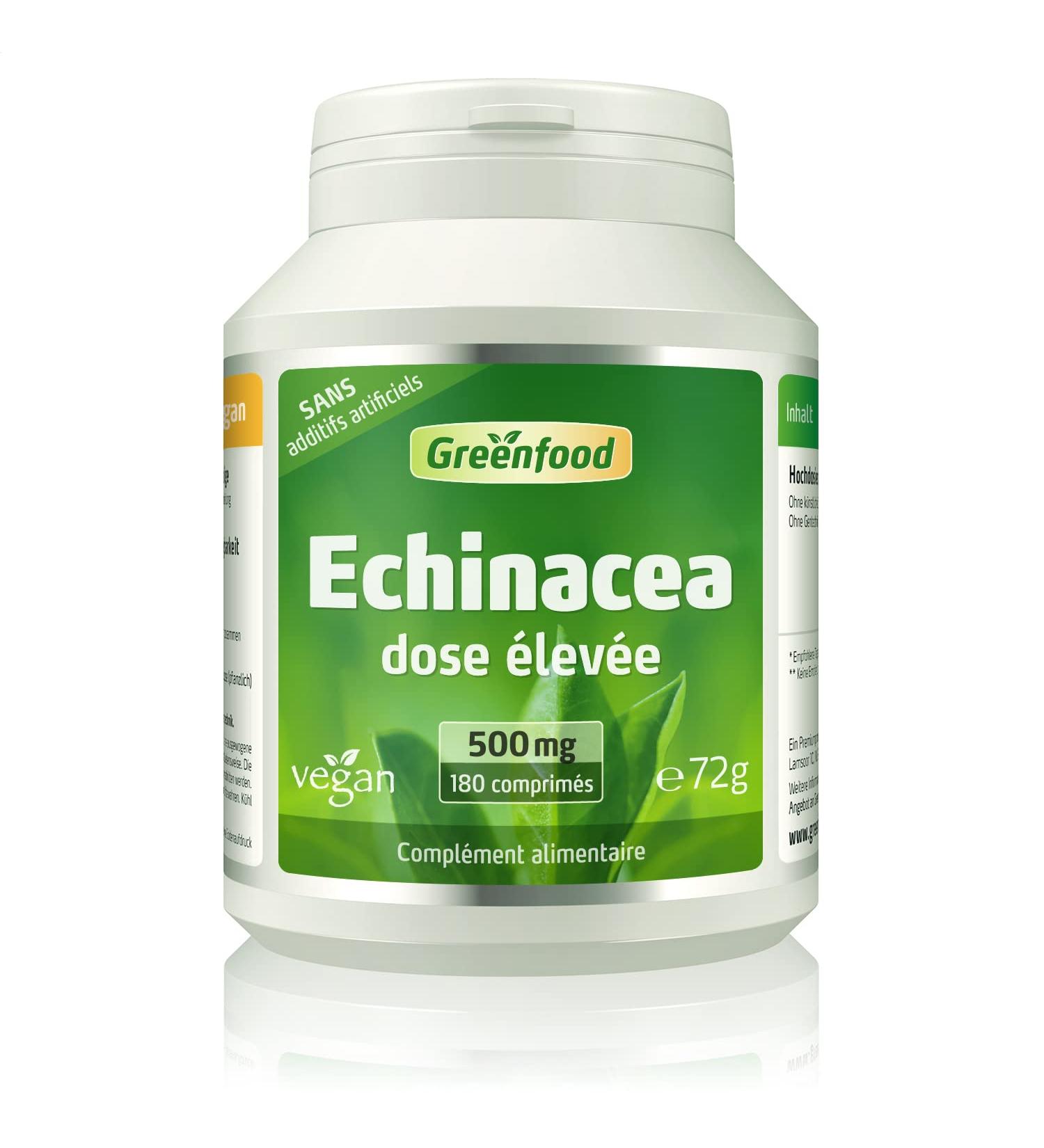 Greenfood Echinacea 500 mg 180 Tablets - No Artificial Additives Non-GMO Lactose Free Gluten Free Vegan. - Buy Online on GoSupps.com