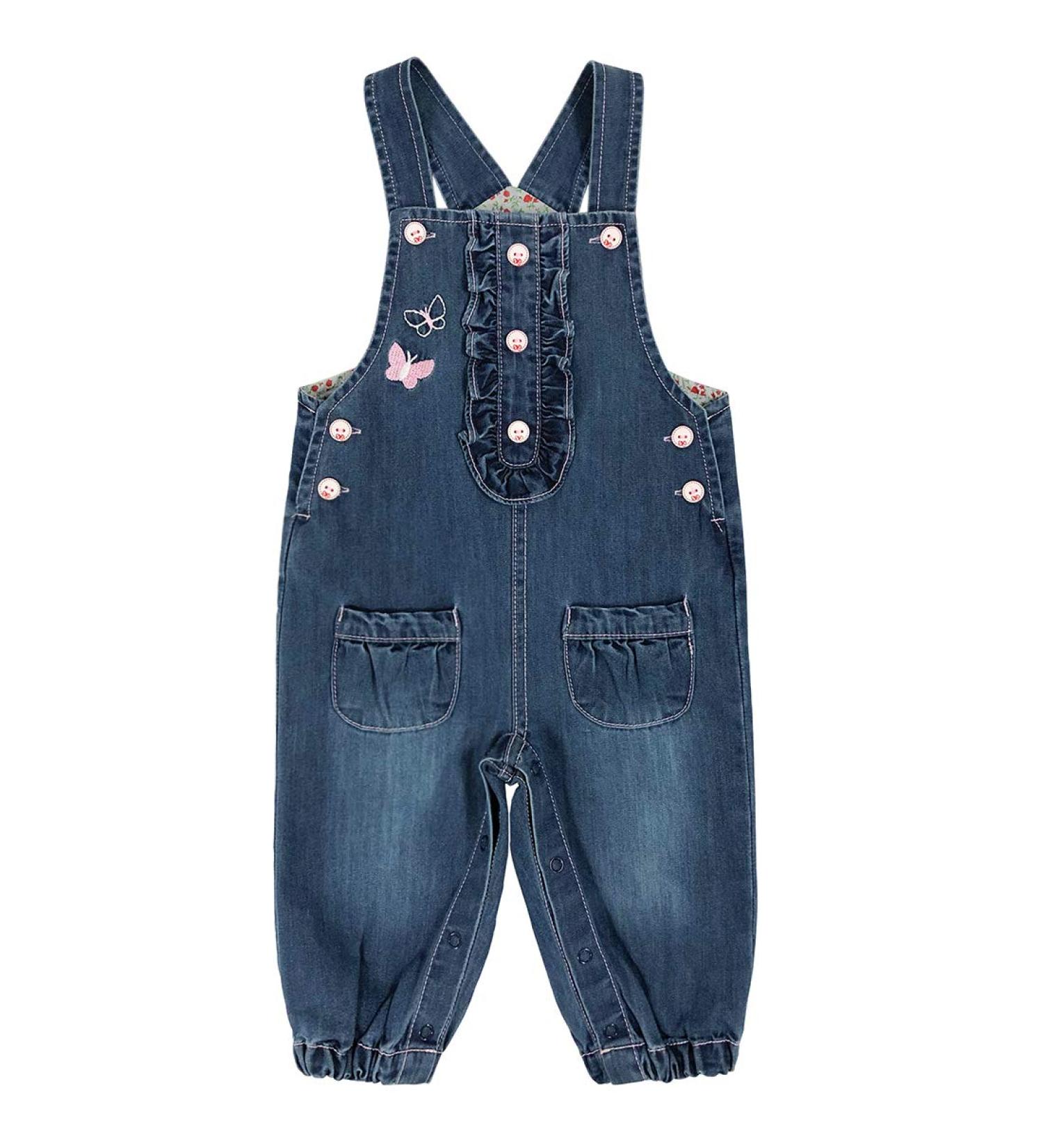 Peacolate Baby Girl Thin Denim Butterfly Overalls 1pc | White Butterfly 12-18M - Buy Online on GoSupps.com