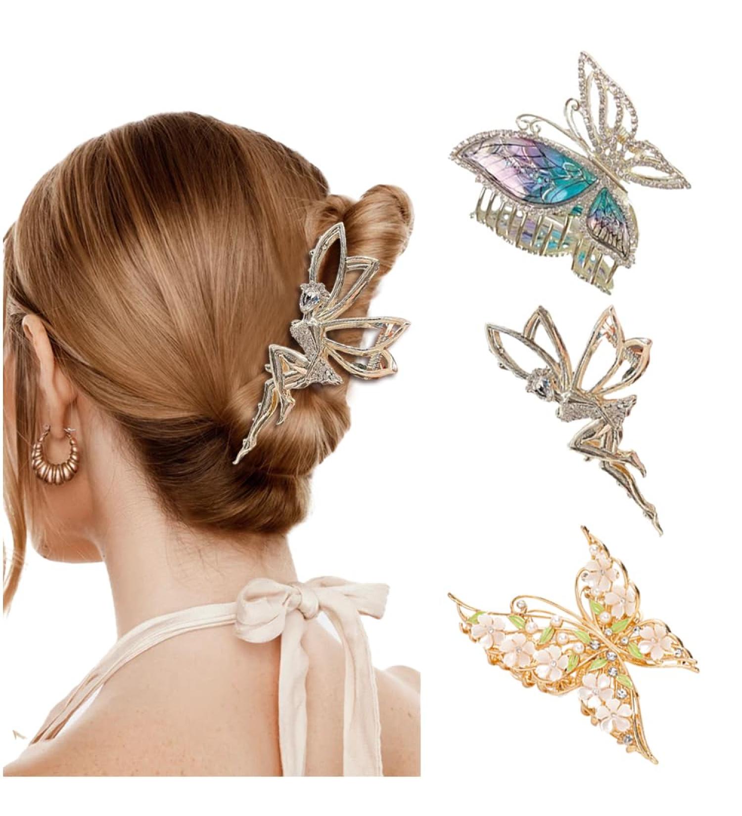 Colorful Hair Clips Set - 3 Large Strass Butterfly Clips for Women & Girls - Stylish Accessories for Every Occasion - Buy Online on GoSupps.com