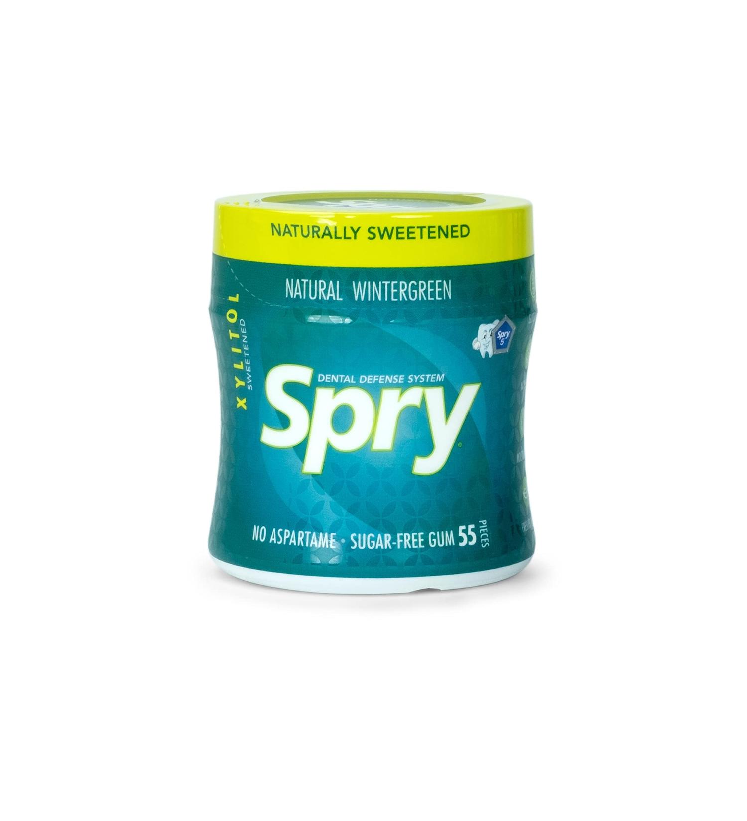 Spry Fresh Natural Xylitol Stronger Longer Chewing Gum Dental Defense System Aspartame-Free Sugar Free Gum (Wintergreen, 55 Count - Pack of 1) Wintergreen 55 Count (Pack of 1)