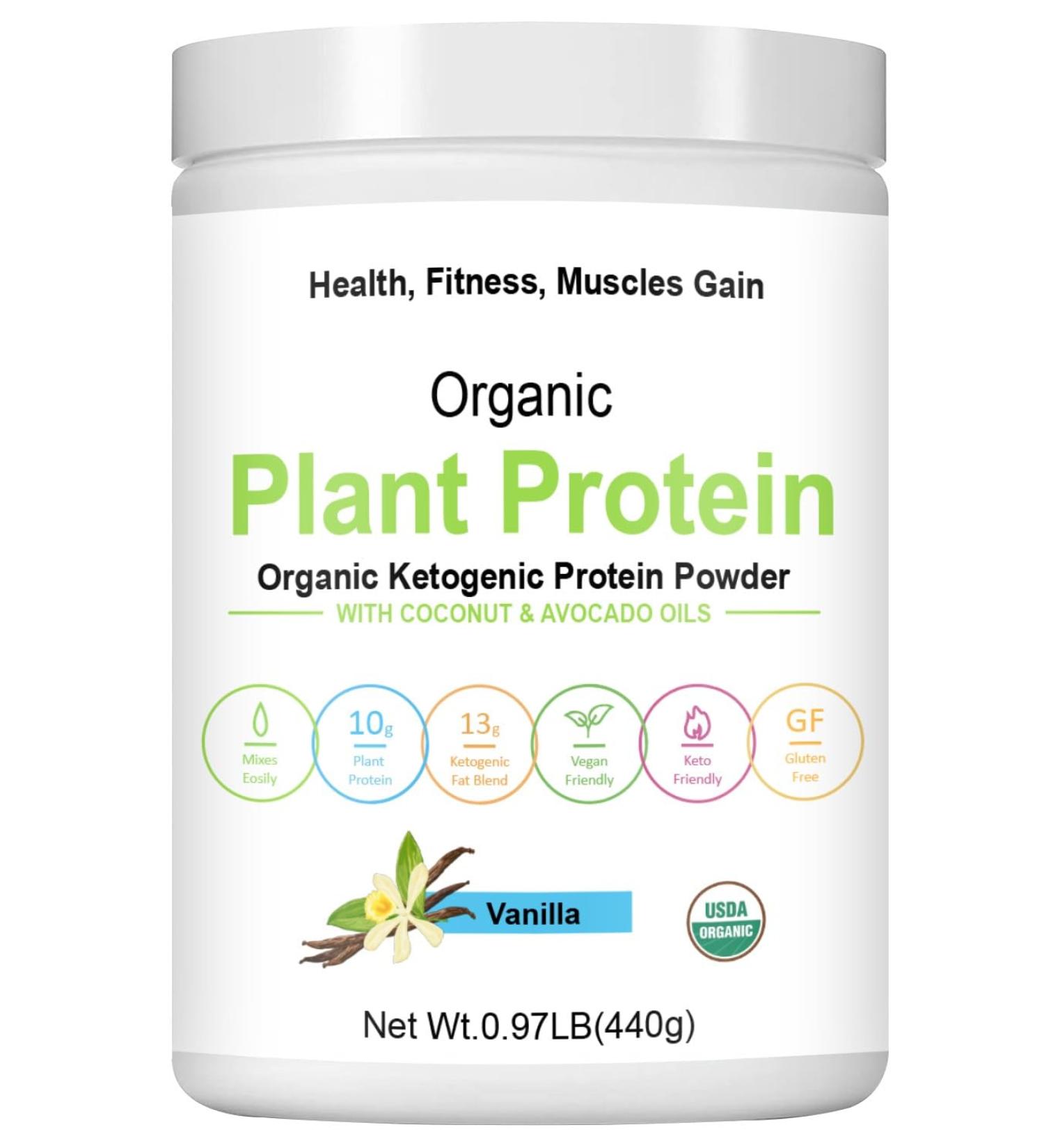 Organic Plant Protein Powder - Keto Friendly Vanilla Protein with Coconut & Avocado Oils - 440g - Buy Online on GoSupps.com