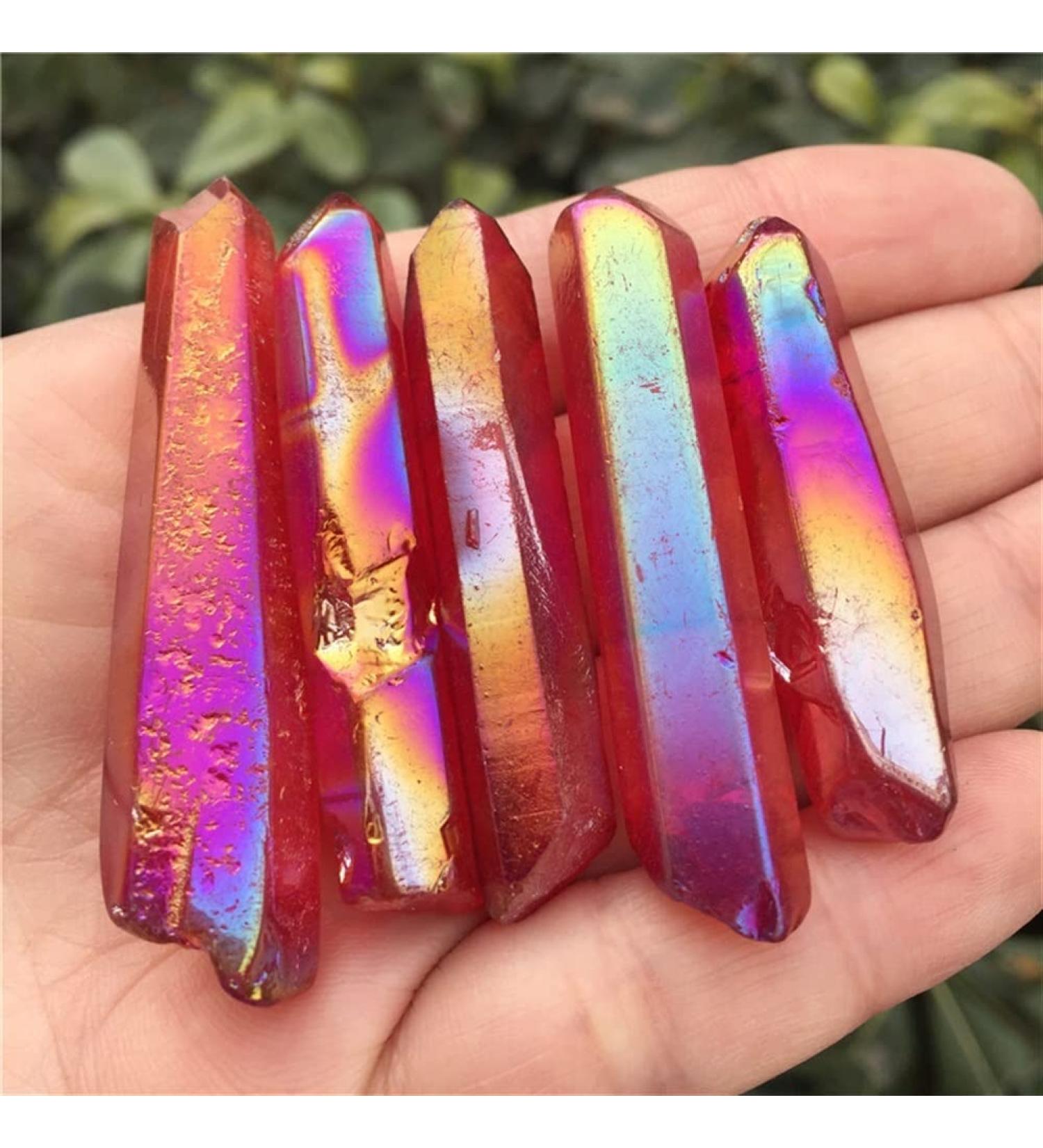 5 Pack Natural Crystal Points Rainbow Titanium Treated Quartz Rods Natural Quartz Crystal Minerals s - Buy Online on GoSupps.com