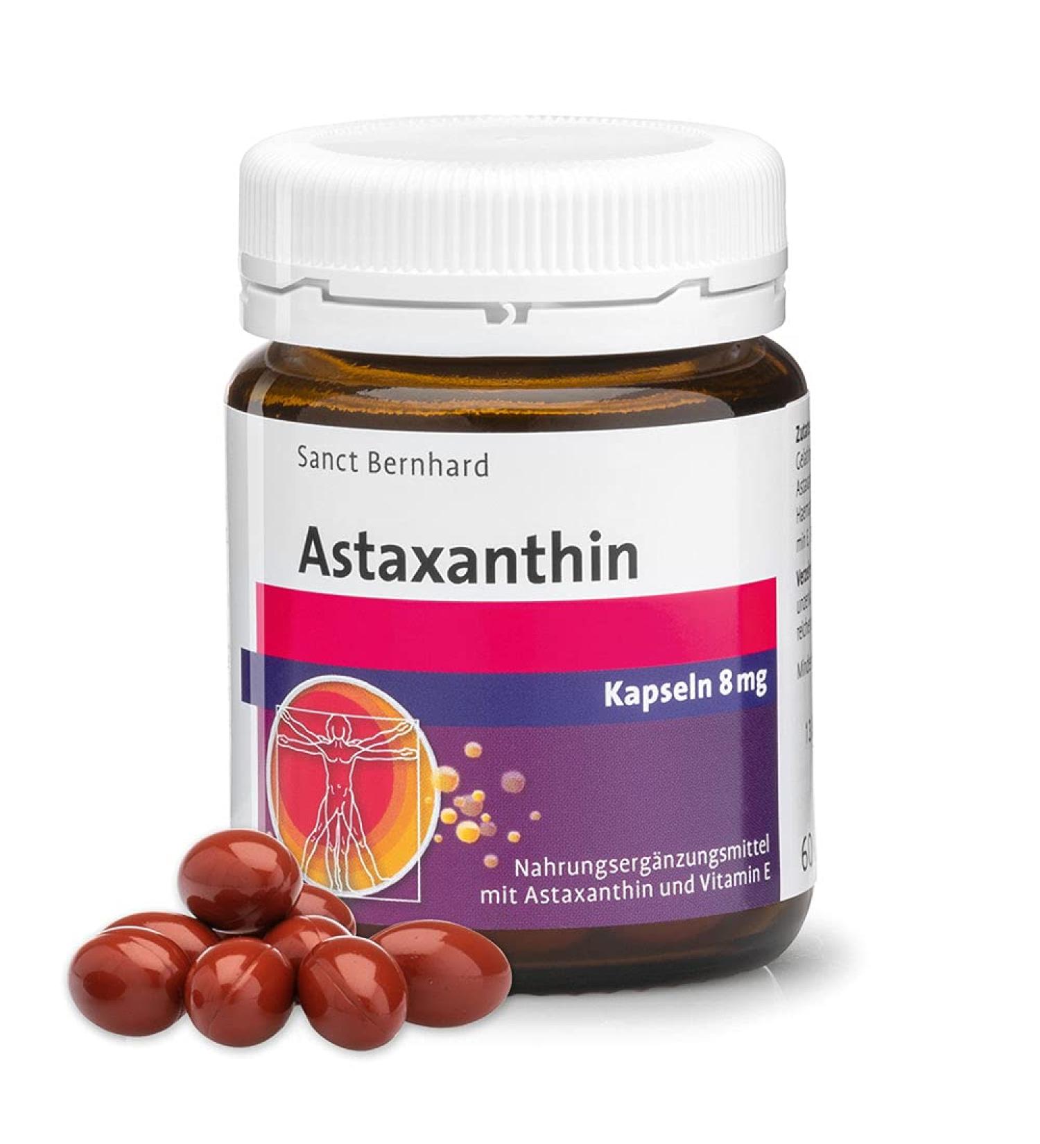 Sanct Bernhard Astaxanthin 8 mg Capsules with Vitamin E - 60 Soft Capsules for 2 Months | Premium Antioxidant Supplement - International Shipping Available - Buy Online on GoSupps.com