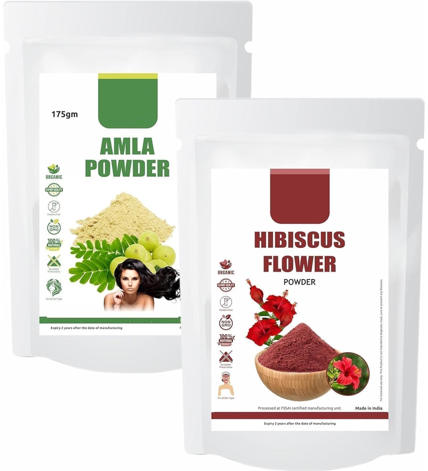 Hibiscus + Amla Powders Combo 100% Natural for Hair & Growth (2 Pouches 175gm each) - Buy Online on GoSupps.com