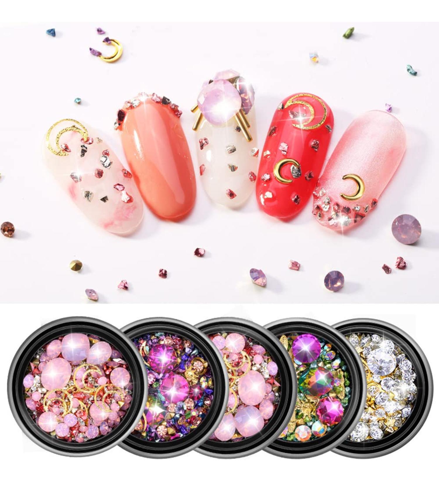 Nail Art Rhinestone Studs & Colorful Gem Charms Set for Women - 5 Pcs 3D Nail Decoration Supplies - Buy Online on GoSupps.com