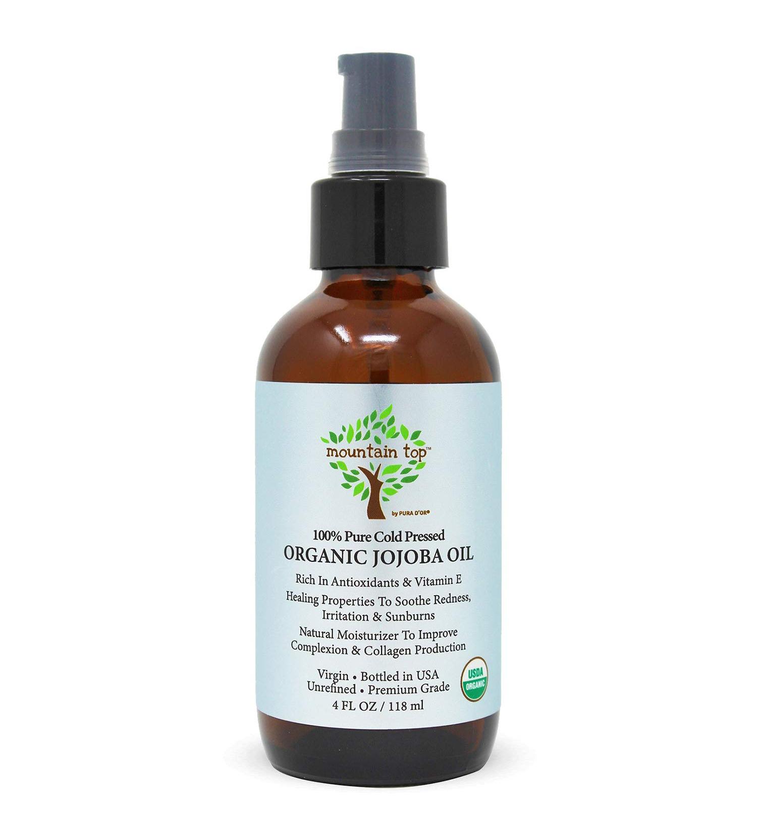 MOUNTAIN TOP Jojoba Oil (4 oz / 118 mL) USDA Organic 100% Pure Cold Pressed Unrefined Hexane-Free Base Carrier Oil - Premium Grade Natural Moisturizer for Skin Hair & Face