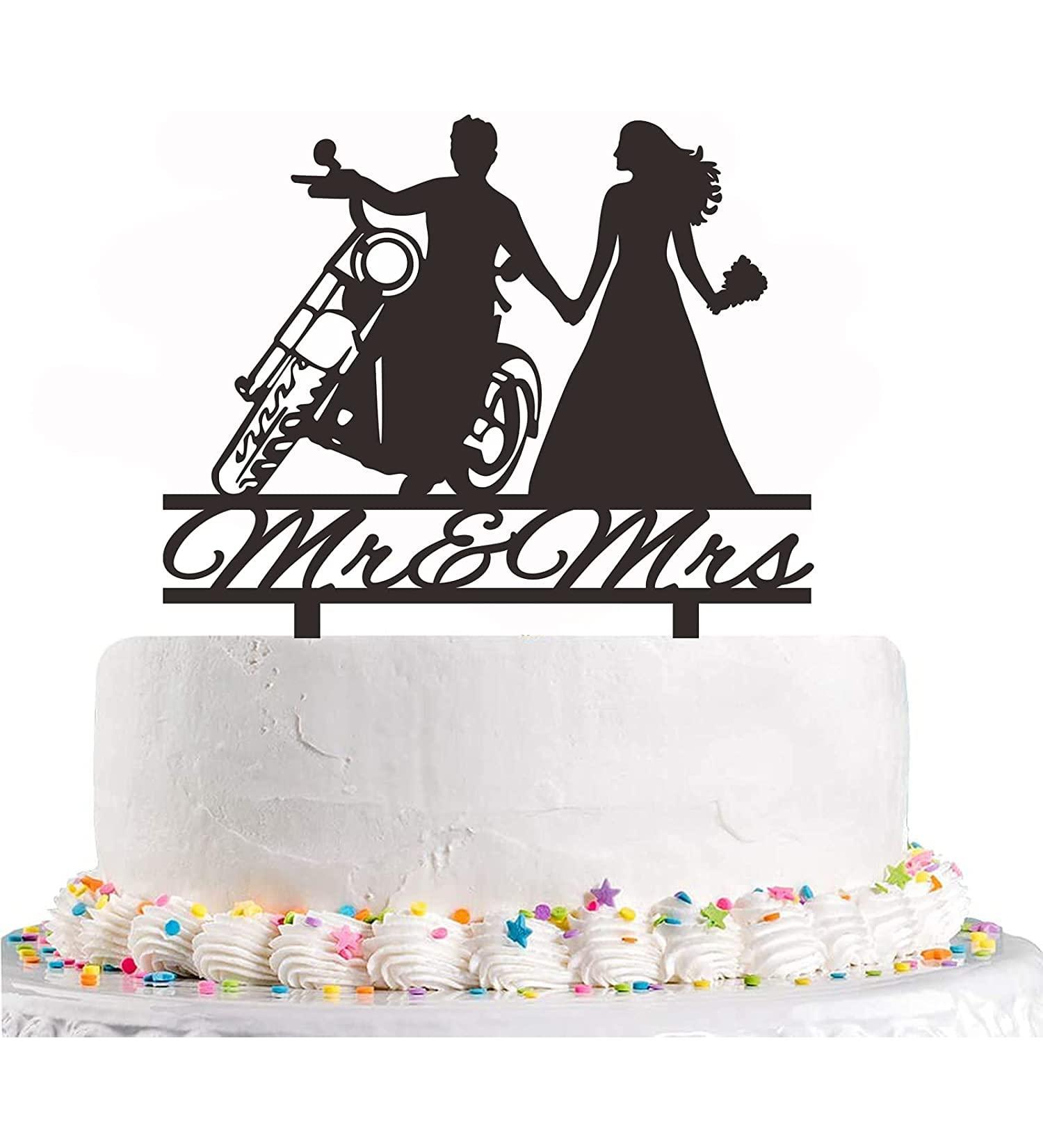 Motorcycle Wedding Cake Topper Bride and Groom with Motorbike Cake Topper Funny Motorcycle Couple Cake Topper for Wedding/Engagement/Bridal Shower Party Decoration - Buy Online on GoSupps.com