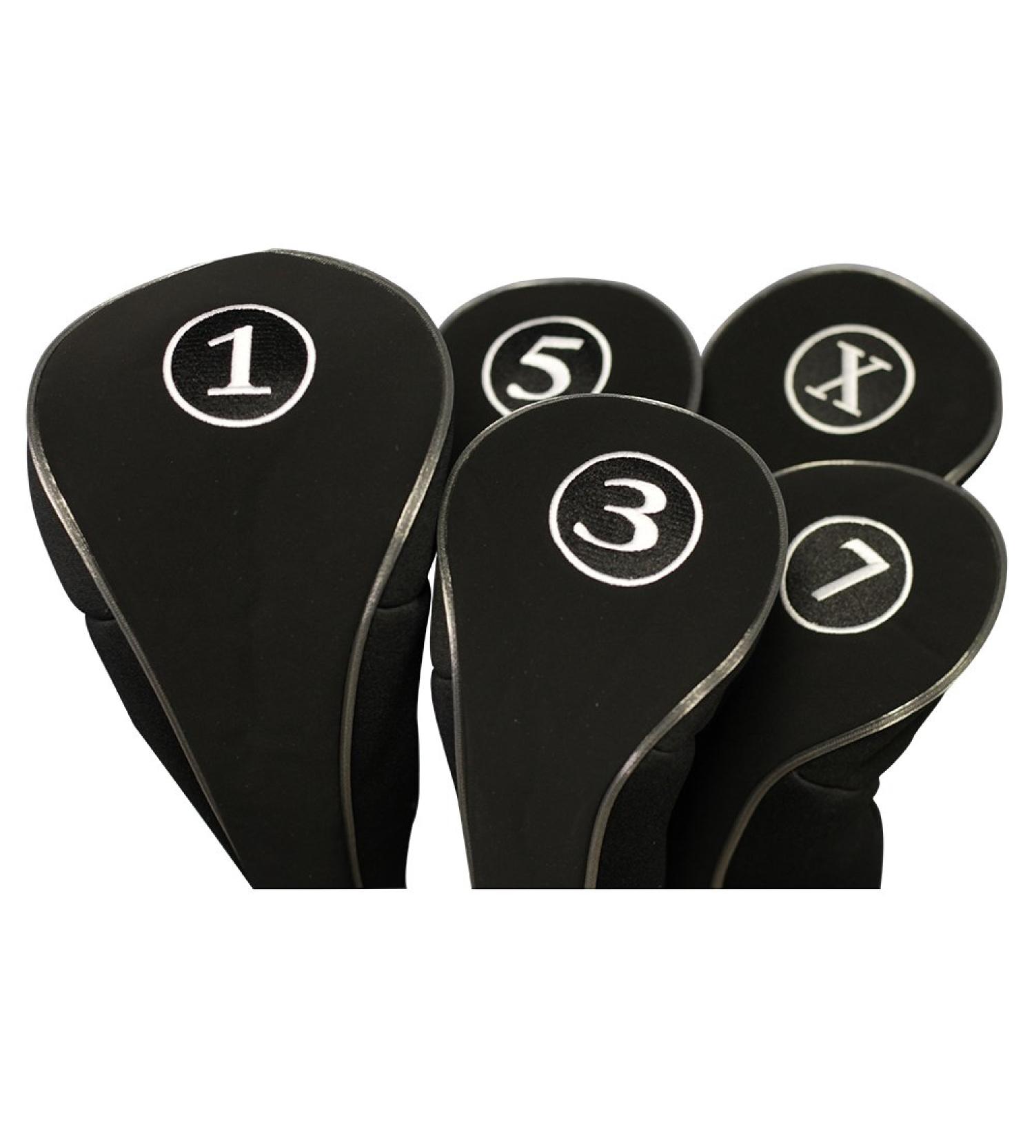 Black Golf Zipper Head Covers Set - Driver, Fairway Woods Headcovers - Neoprene Metal Design - Fits All Clubs - Buy Online on GoSupps.com