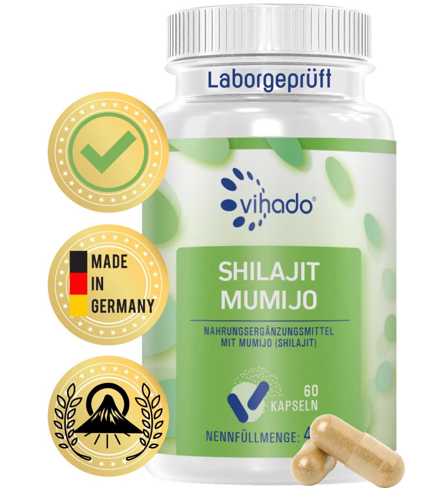 Vihado Original Shilajit 1000mg - Lab Tested Mumijo Capsules | High Dose Fluvic Acid | Vegan | 60 Capsules - International Shipping - Buy Online on GoSupps.com