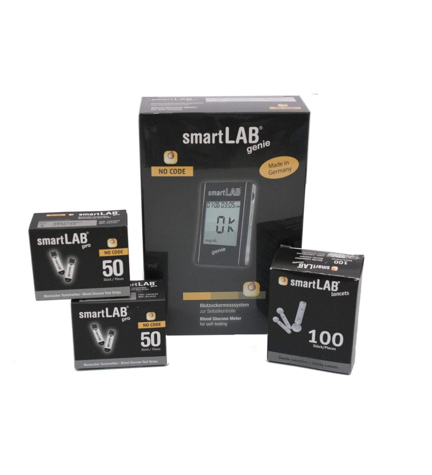smartLAB Genie Blood Glucose Meter Bundle | 100 Test Strips & 100 Lancets | Large Display & Easy Read - Buy Online on GoSupps.com
