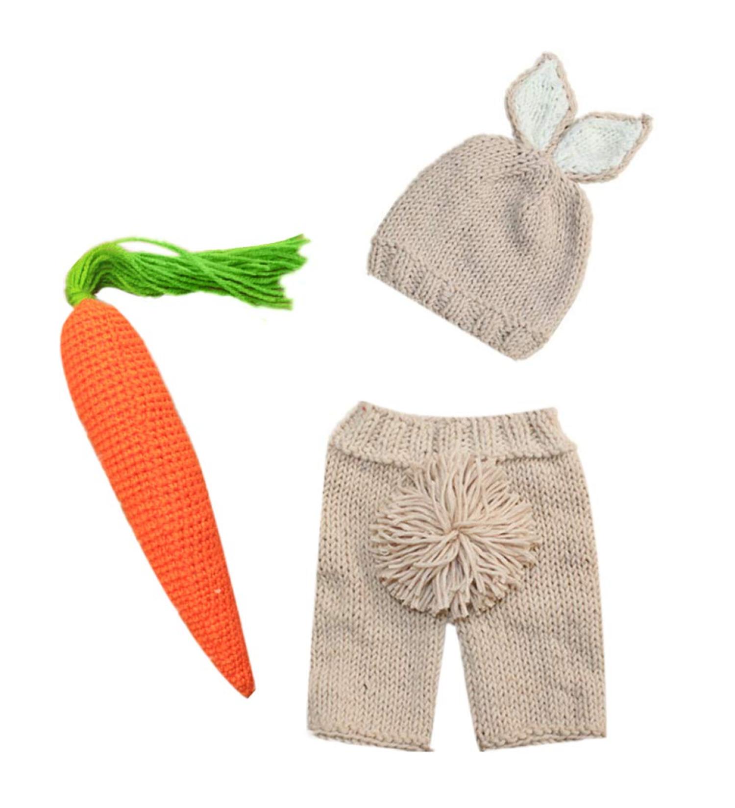 IMEKIS Newborn Baby Easter Bunny Photography Prop Costume - Crochet Knit Hat, Diaper, Carrot Outfit Set - Buy Online on GoSupps.com