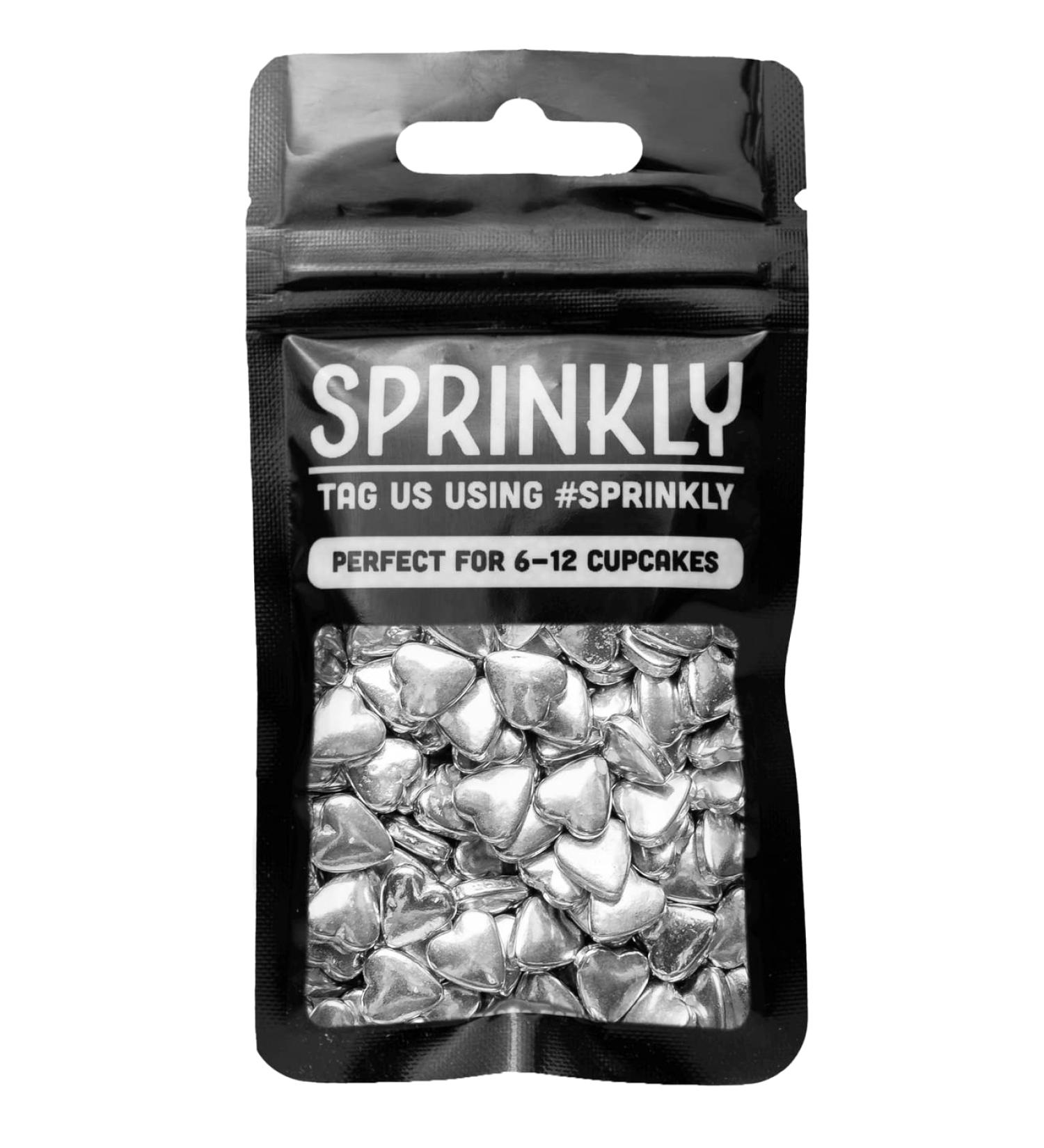 SPRINKLY - Tablet Hearts - Metallic Silver - 25g 25g Sample Packet Metallic Silver