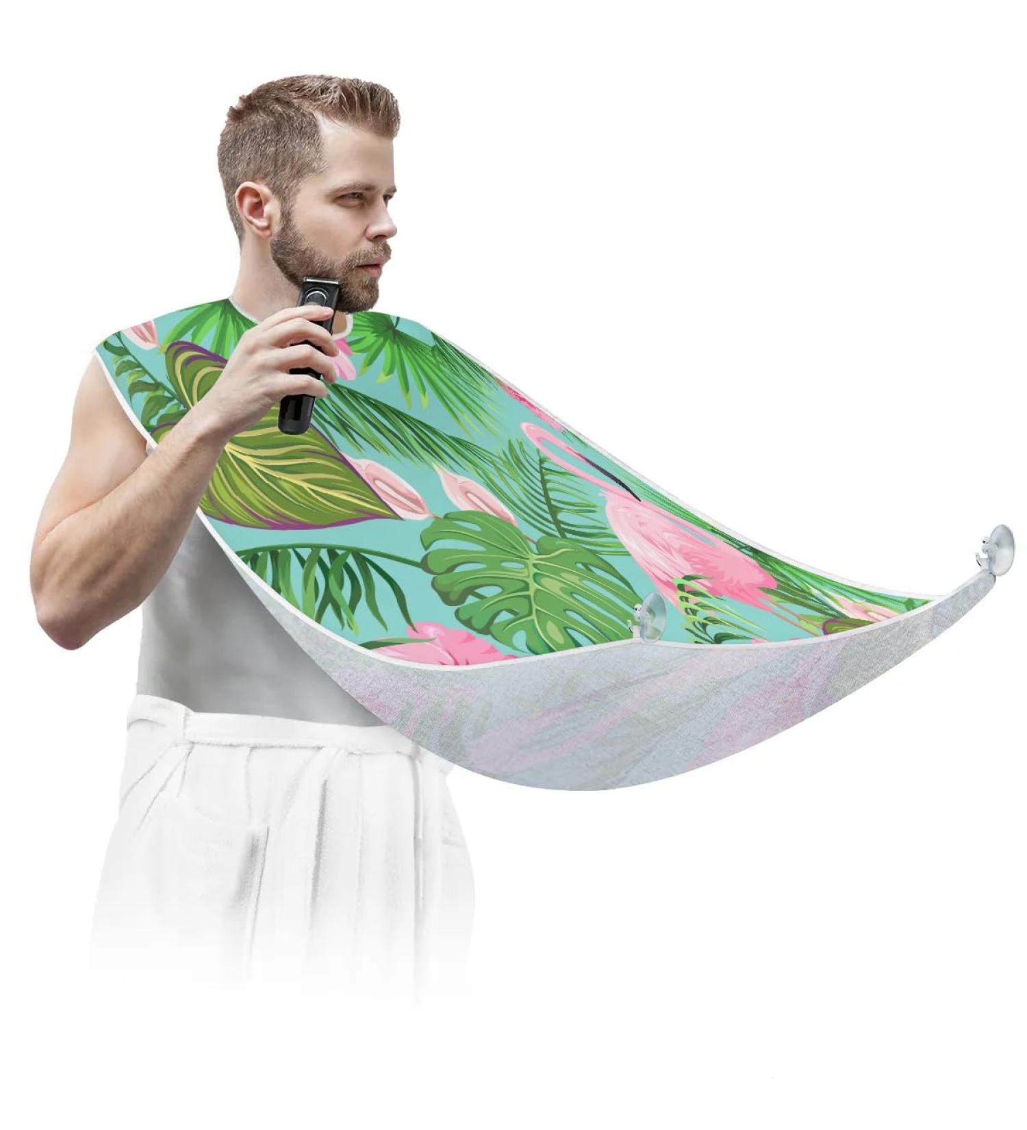 Shop Beard Bib Apron - Non-Stick Waterproof Hair Catcher for Men | Flamingo Flowers Leaf Design | Perfect for Shaving & Grooming - Buy Online on GoSupps.com