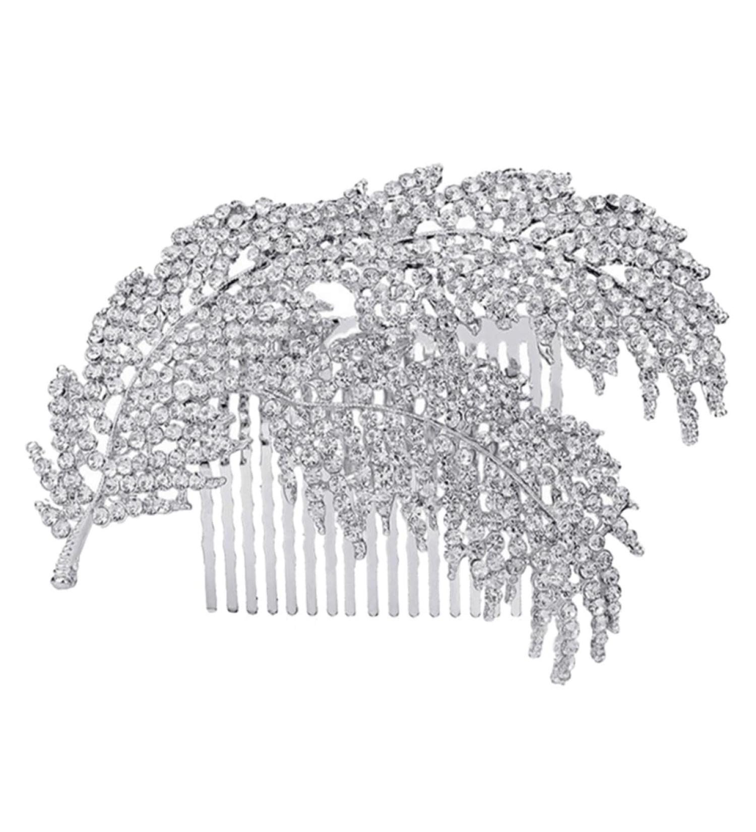 DOITOOL 1pc Wedding Hairpin Bridal Headpiece Diamond Hair Clip Pearl Diamond Headpiece Mothers Day Side Combs Silver Hair Clips Bridal Tiara Hair Comb Pin Rhinestone Bride Leaves Headgear - Buy Online on GoSupps.com
