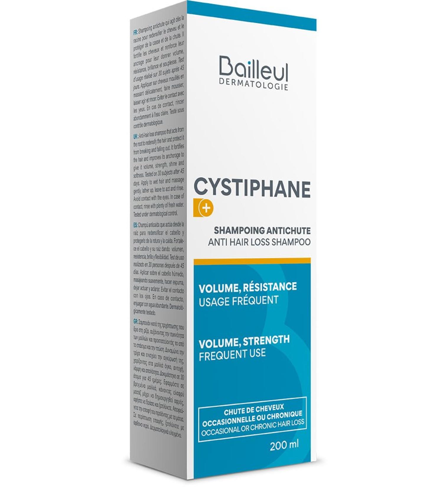 Bailleul | Cystiphane + | Anti-hair loss shampoo | Hair loss (occasional or chronic) | Redensifies and protects against breakage & loss | Volume resistance & suppleness | 1x200 ml - Buy Online on GoSupps.com