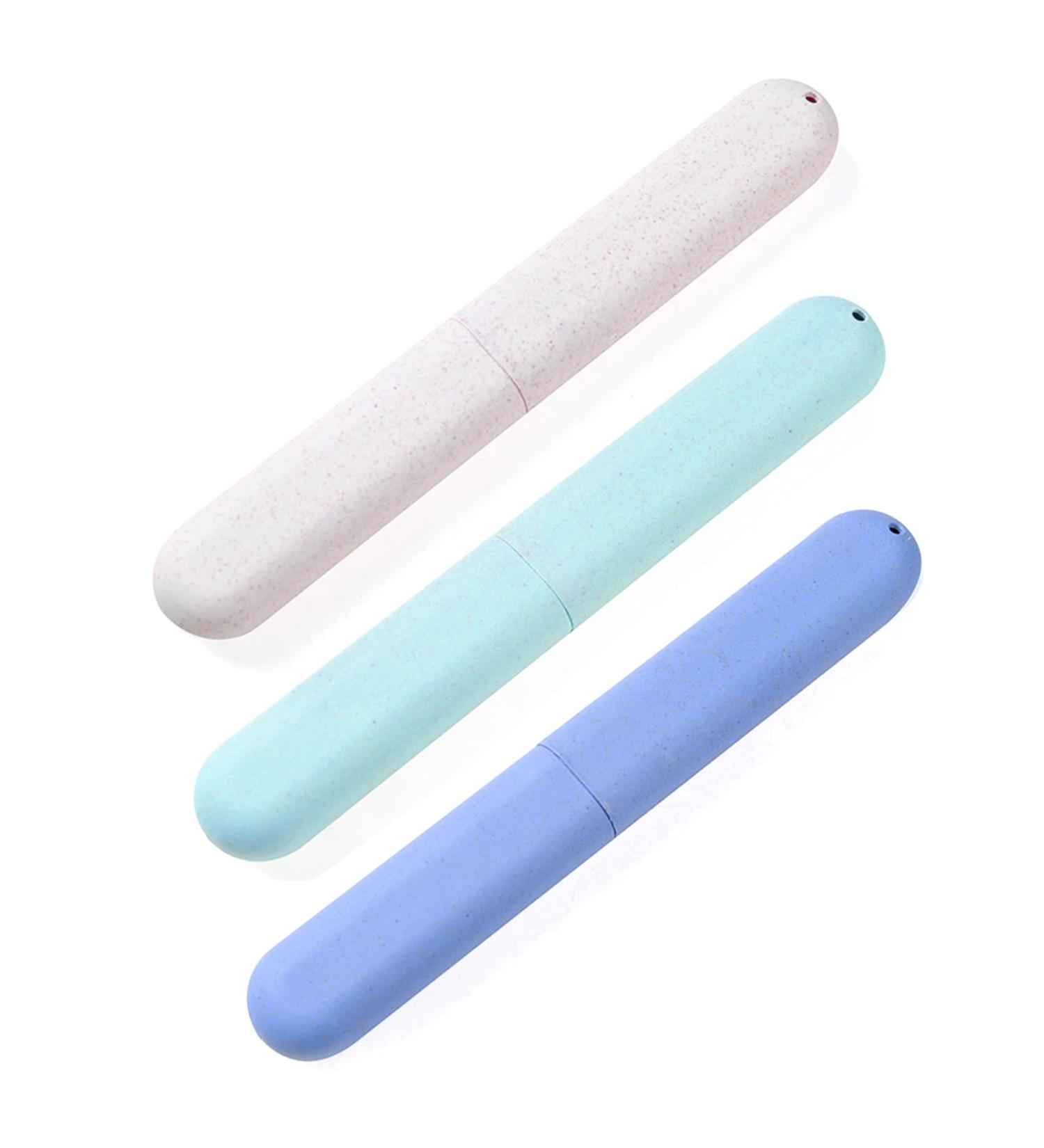 Yoezuo Travel Toothbrush Holder Set - 3 Pack Portable Toothbrush Cases (Green Blue Gray) - Ideal for Families & Trips - Protective Covers for Hygiene & Storage - Buy Online on GoSupps.com