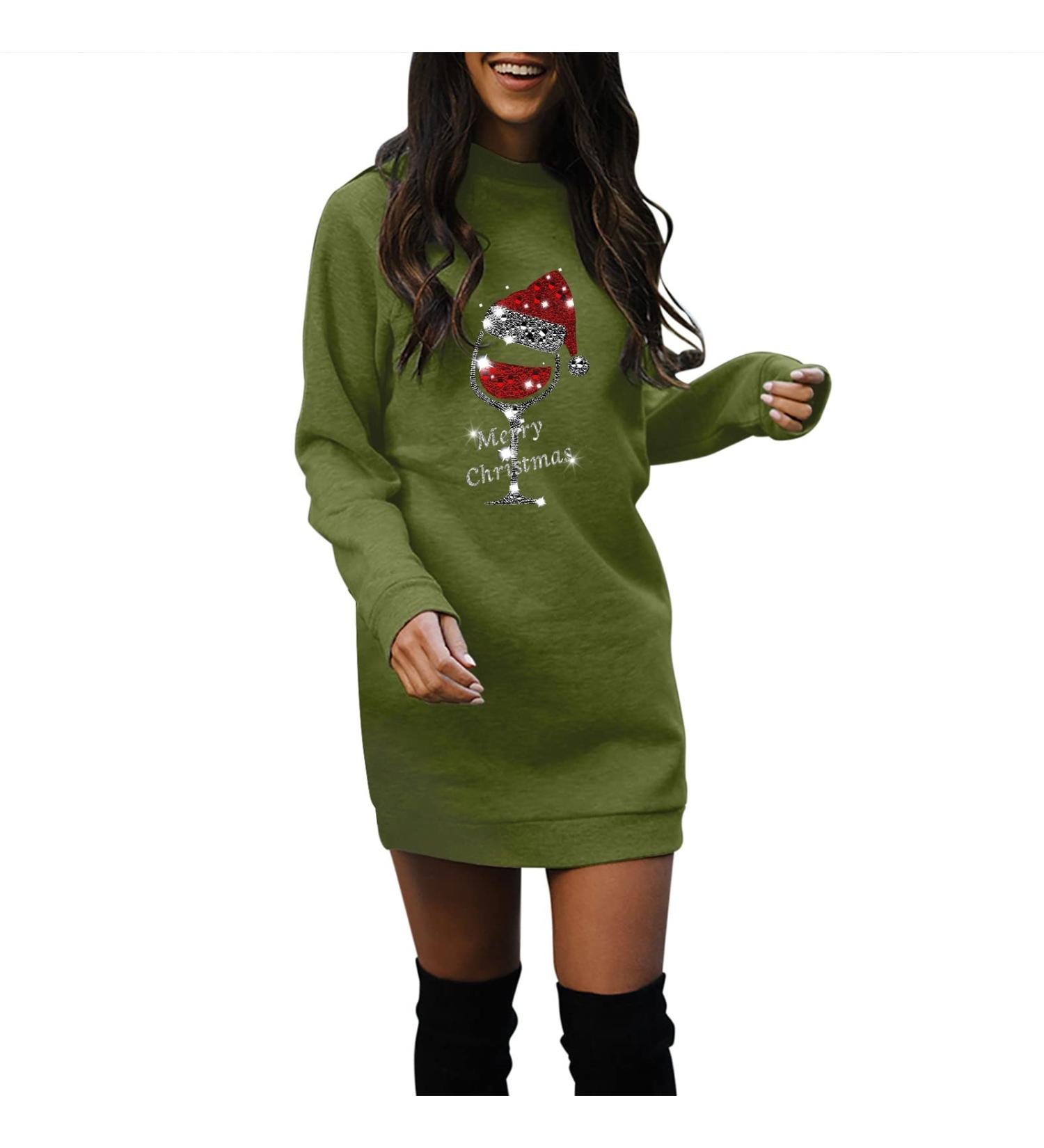 Hanxiulin Women's Christmas Hoodie Dress - Stylish Hooded Pullover Party Sweatshirt in Green - Size XL - Buy Online on GoSupps.com