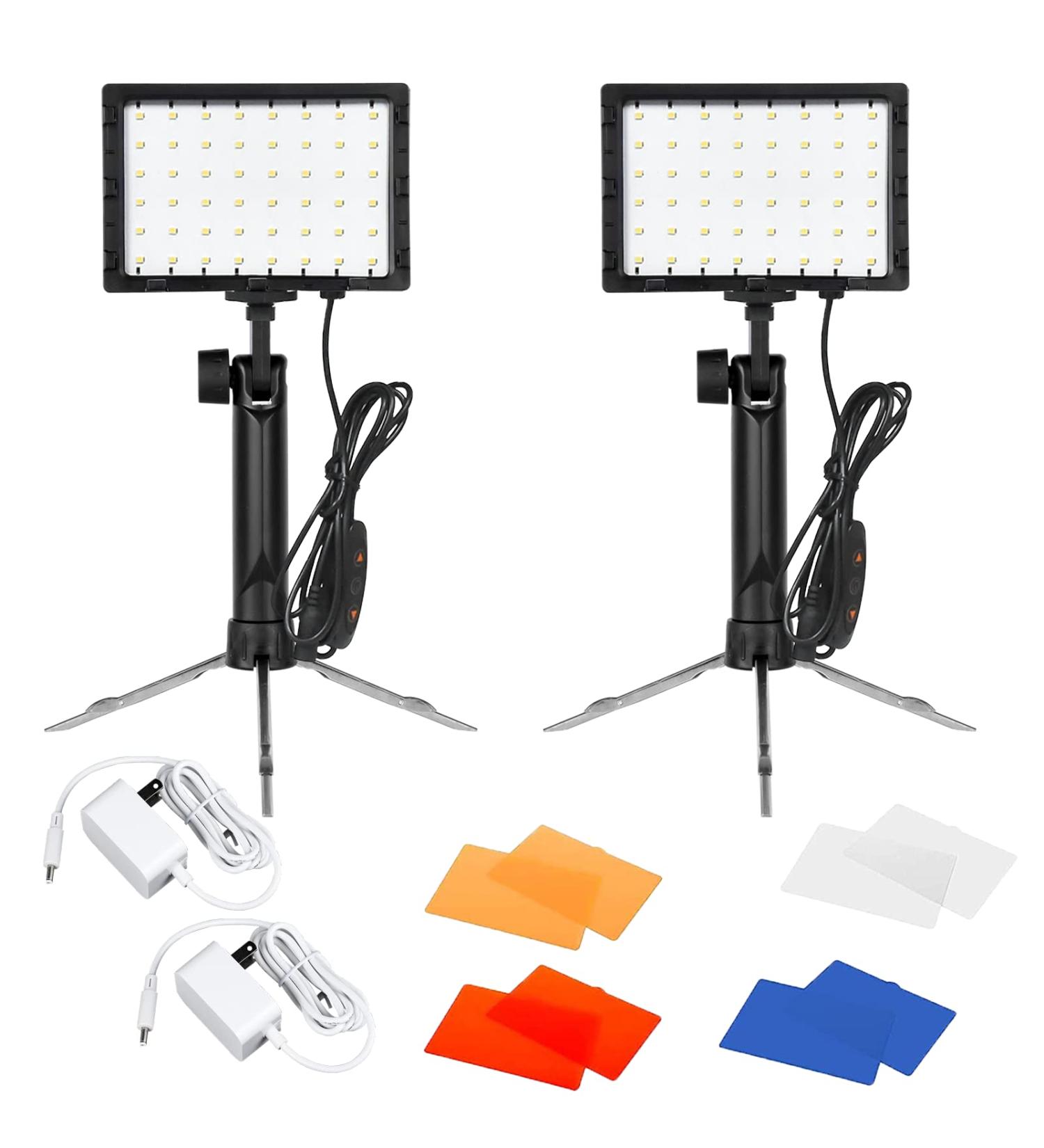 EMART Dimmable Photography Lighting Kit - 2 Pack Portable 60 LED Video Light for Game Streams, Conference Zoom, YouTube - Includes 4 Color Filters - Buy Online on GoSupps.com