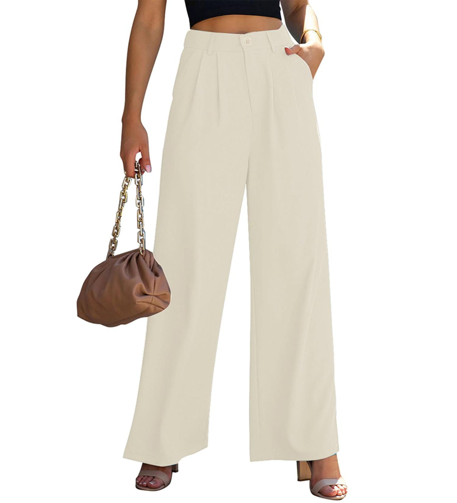 Vetinee Wide Leg High Waisted Dress Pants for Women with Pockets - XXL Vanilla Ice - Buy Online on GoSupps.com
