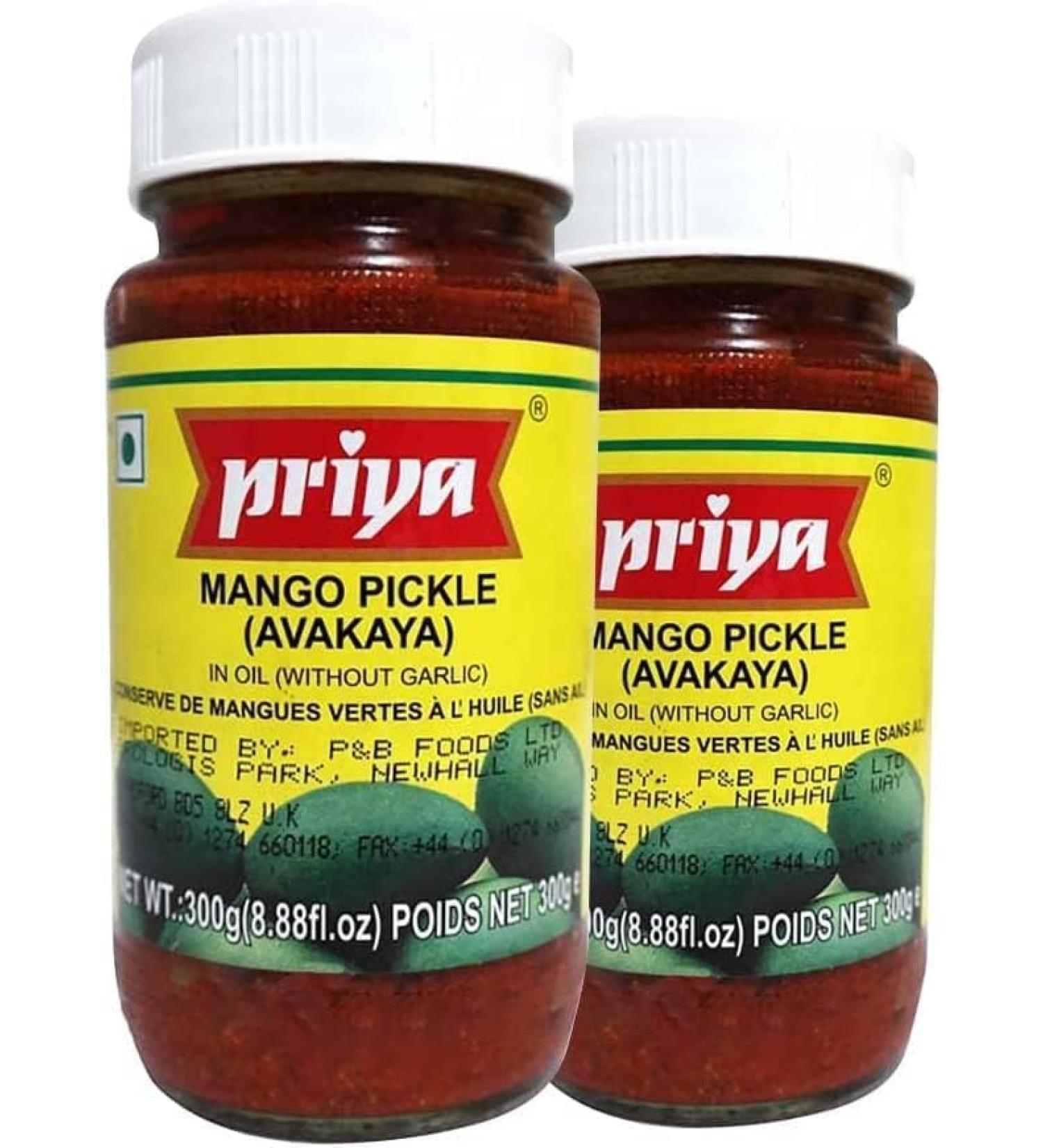 Priya Mango Pickle Avakaya |Traditional Indian Authentic Pickle | Indian Origin | with Great Flavor | Spicy & Sour | Vegan | Eaten With Indian Dinner Or With Indian Breakfast|300g Pack of 2 - Buy Online on GoSupps.com