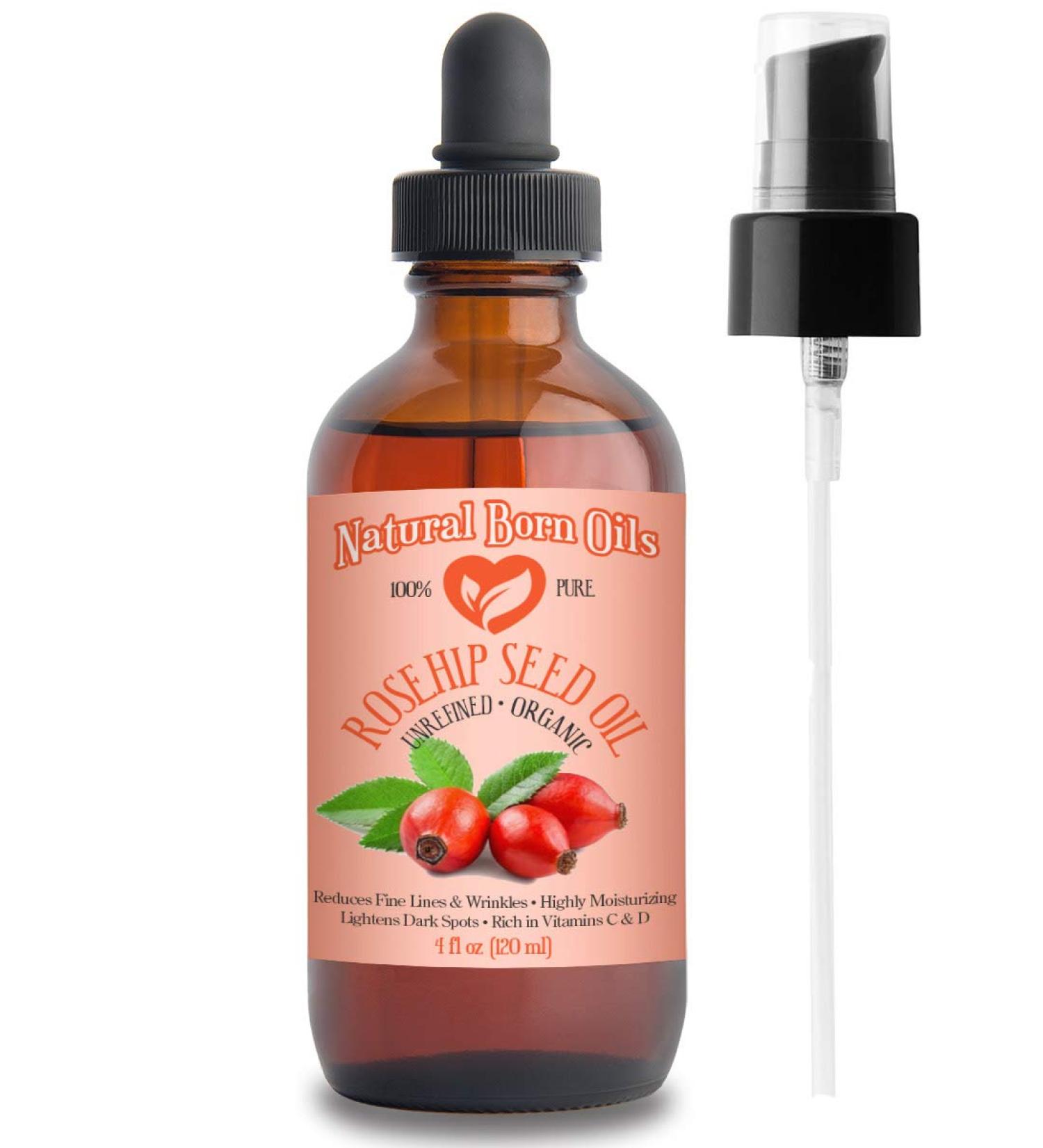 Natural Born Oils Rosehip Seed Oil 4oz - 100% Pure & Organic Cold-Pressed Moisturizer for Skin & Hair - Buy Online on GoSupps.com