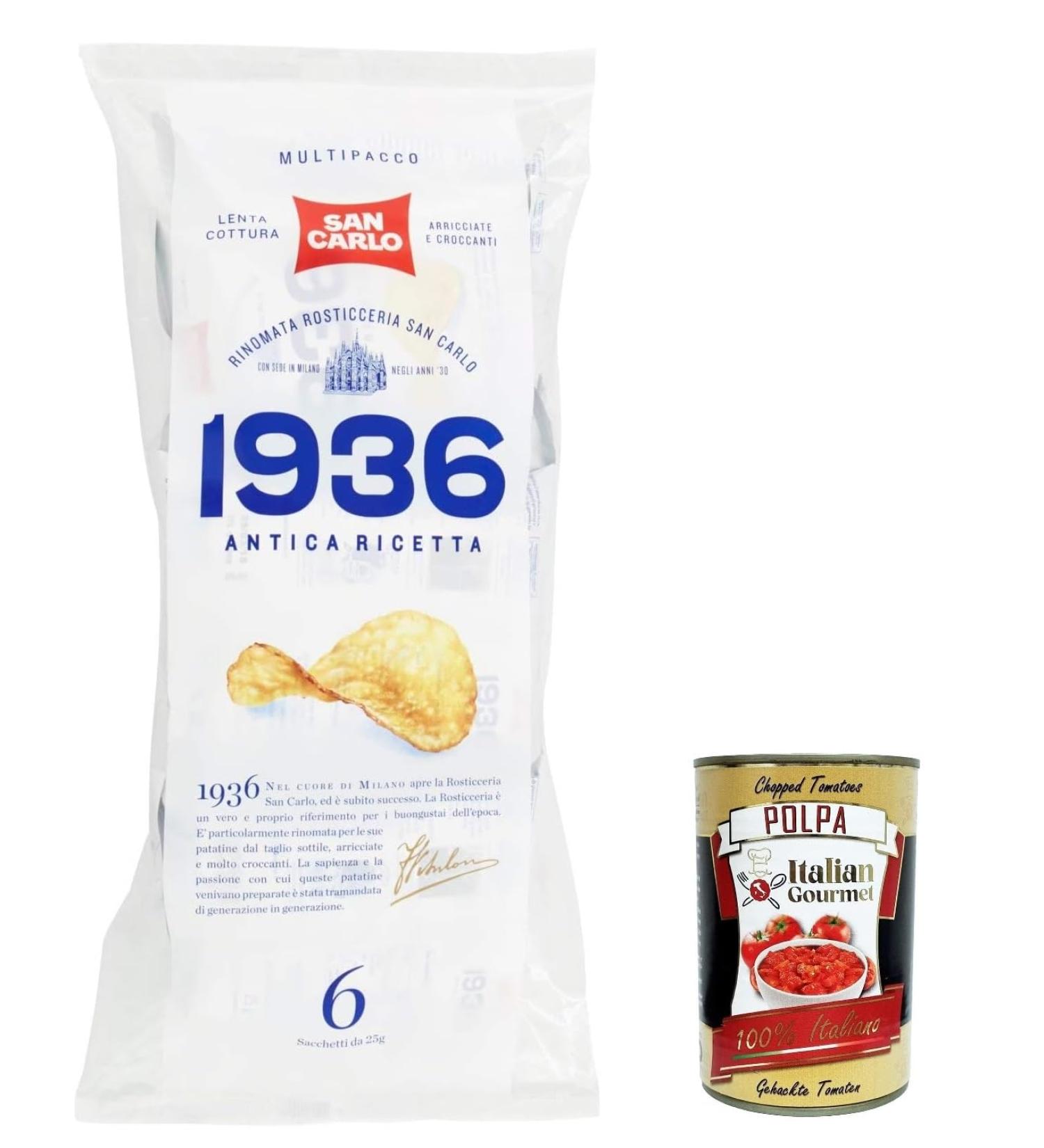  Italian Gourmet E.R. San Carlo 1936 Salted Potato Chips (6 x 25g) 150g + Gourmet Italian Pulp 400g - Buy Online on GoSupps.com