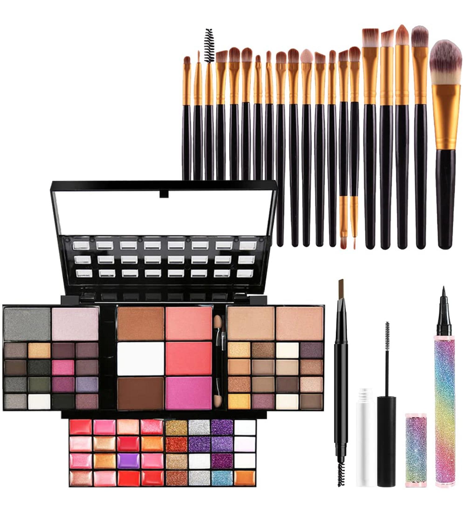 Beginner Makeup Kits for Teenagers | All-in-One 74 Color Makeup Palette | Complete Set with Eyeshadow Lipstick Blush Foundation & Brushes - Buy Online on GoSupps.com