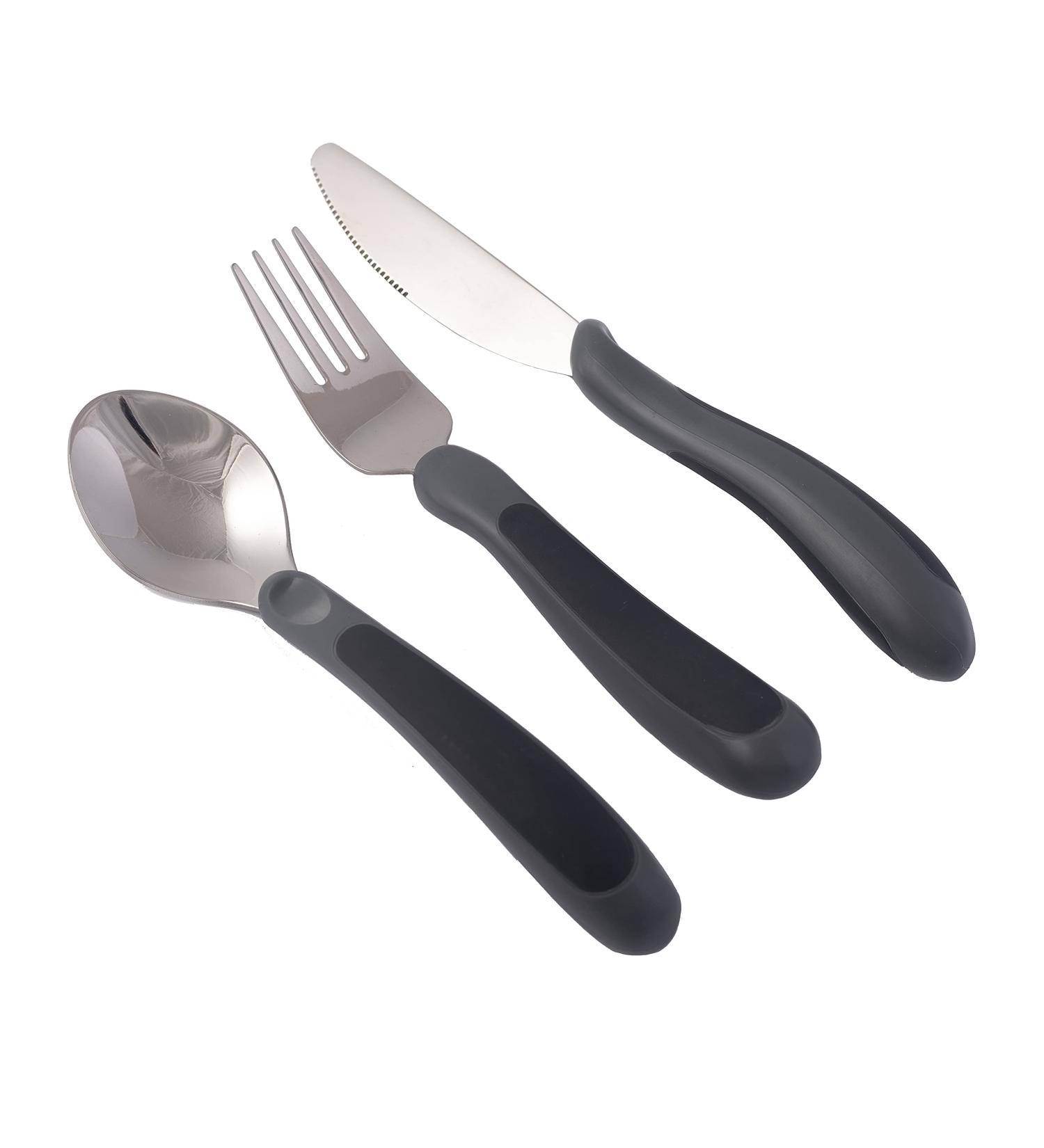 NRS Healthcare Kura Care Easy Grip Adult Cutlery Set - Black & Grey | Single Pack - Buy Online on GoSupps.com