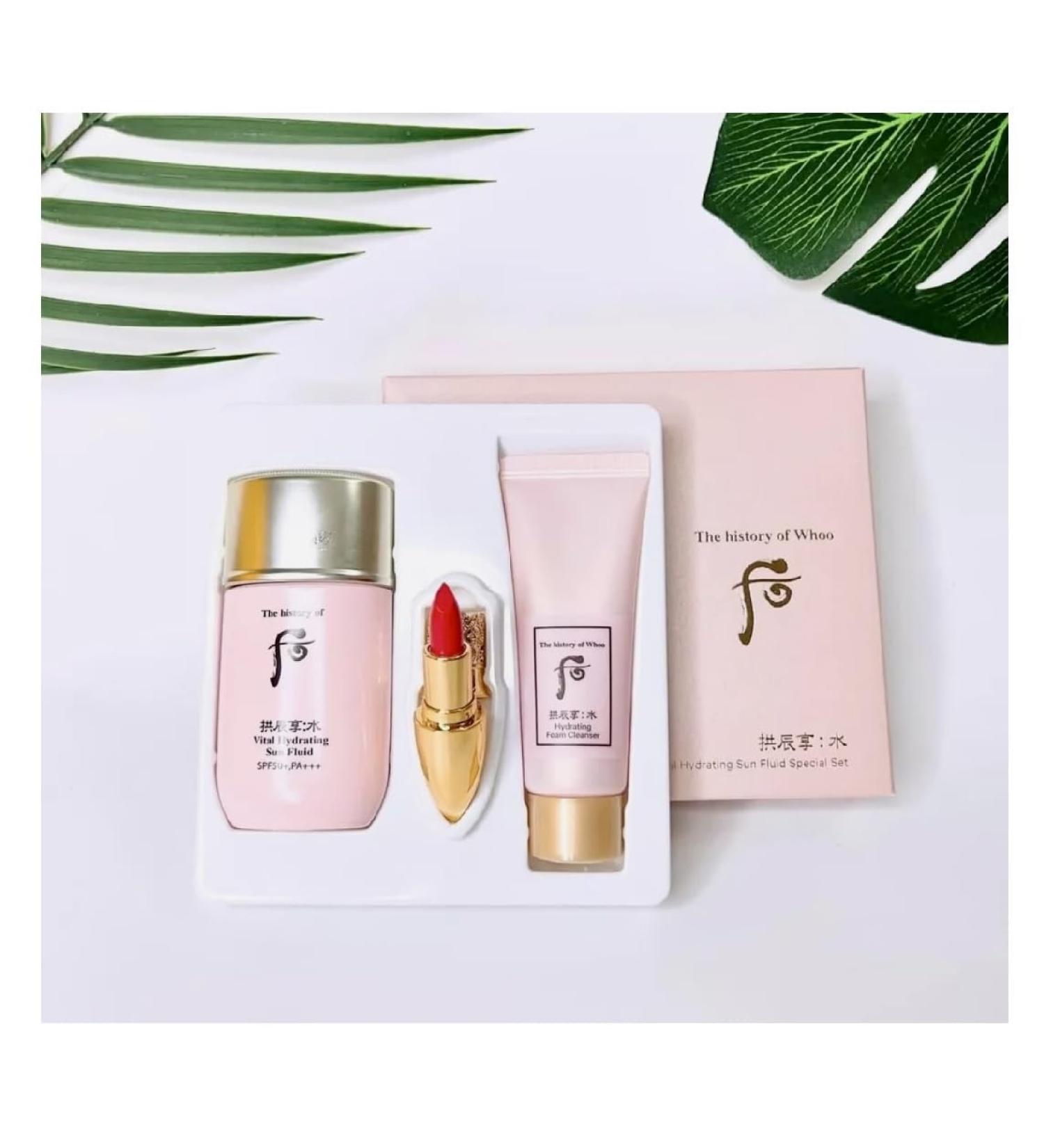 Shop Korea Vital Hydrating Sun Fluid 60ml SPF 50+/PA+++ - Sunscreen with Zinc Oxide Hyaluronic Acid & Ginseng | Special Gift Set + Lipstick - Buy Online on GoSupps.com