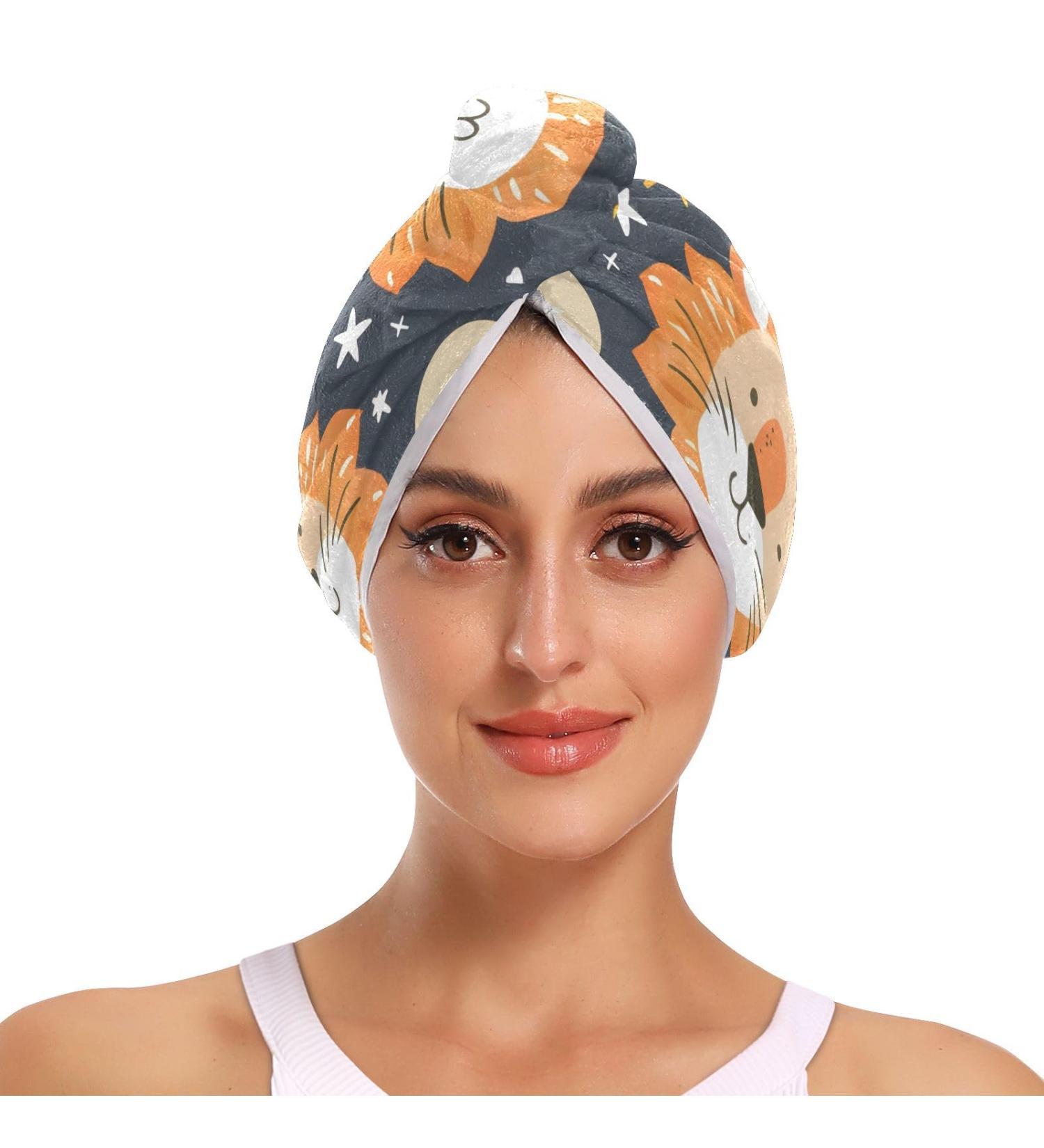 Super Absorbent Lions Crowns Watercolors Hair Towel 2 Pack - Quick Drying Hair Turbans for Women & Girls - Buy Online on GoSupps.com